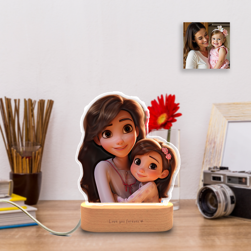 Lámpara Estilo "Caricatura" con soporte madera