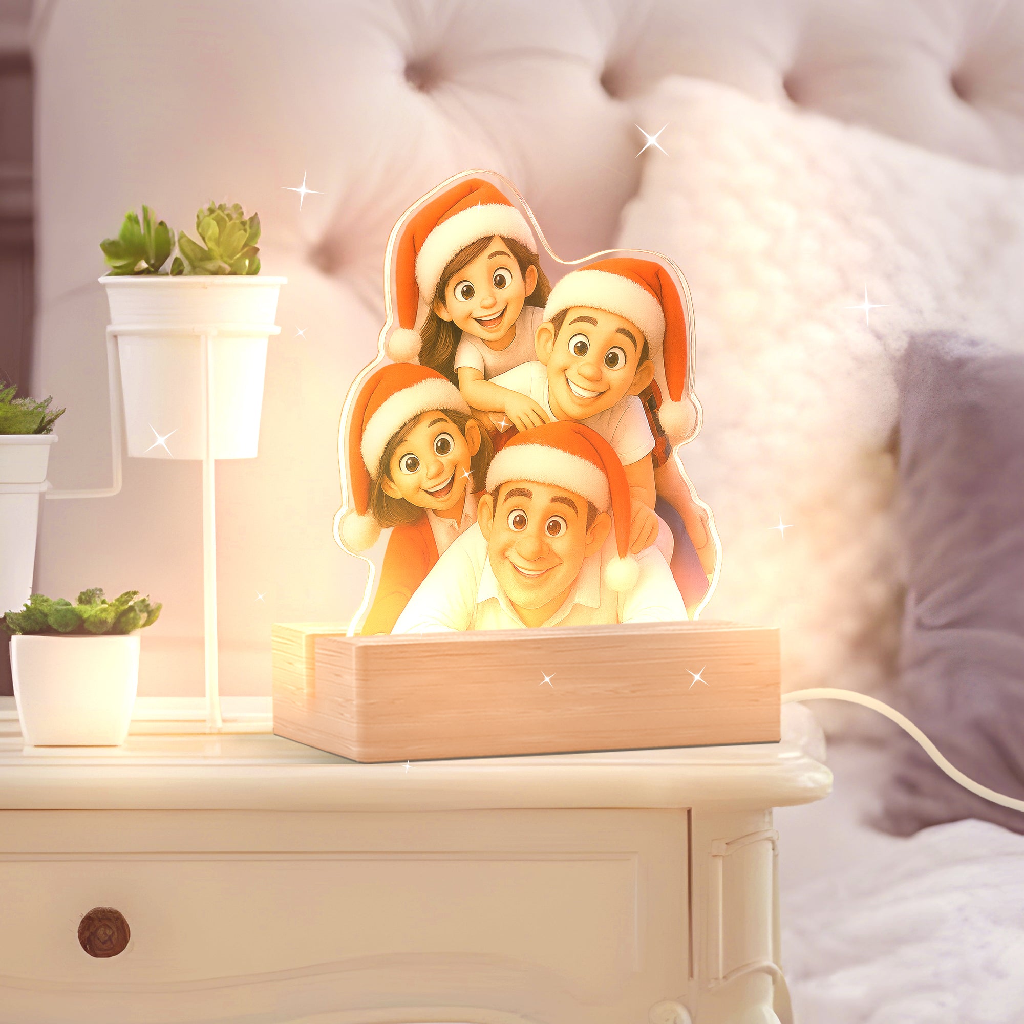 Lámpara estilo CARICATURA con base de madera para Navidad