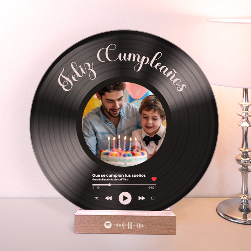 Tu disco de vinilo con tu foto y QR SPOTIFY para Cumpleaños