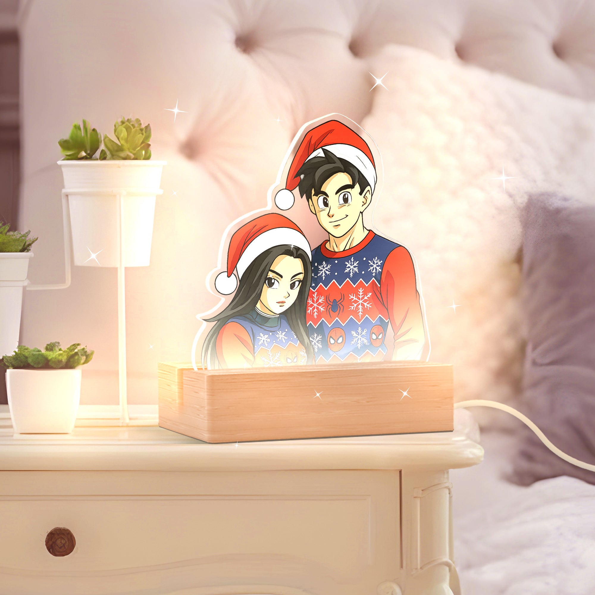 Lámpara estilo DRAGONBALL con base de madera para Navidad