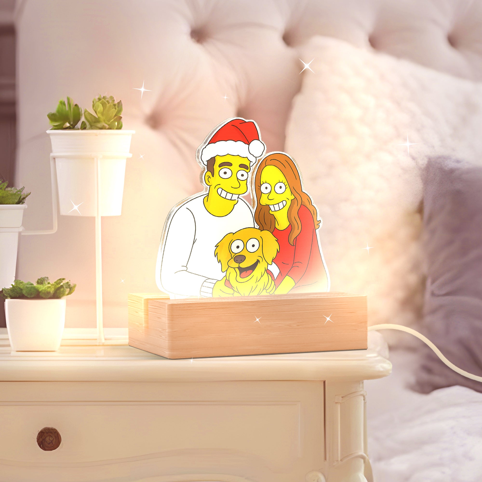 Lámpara estilo LOS SIMPSON con base de madera para Navidad
