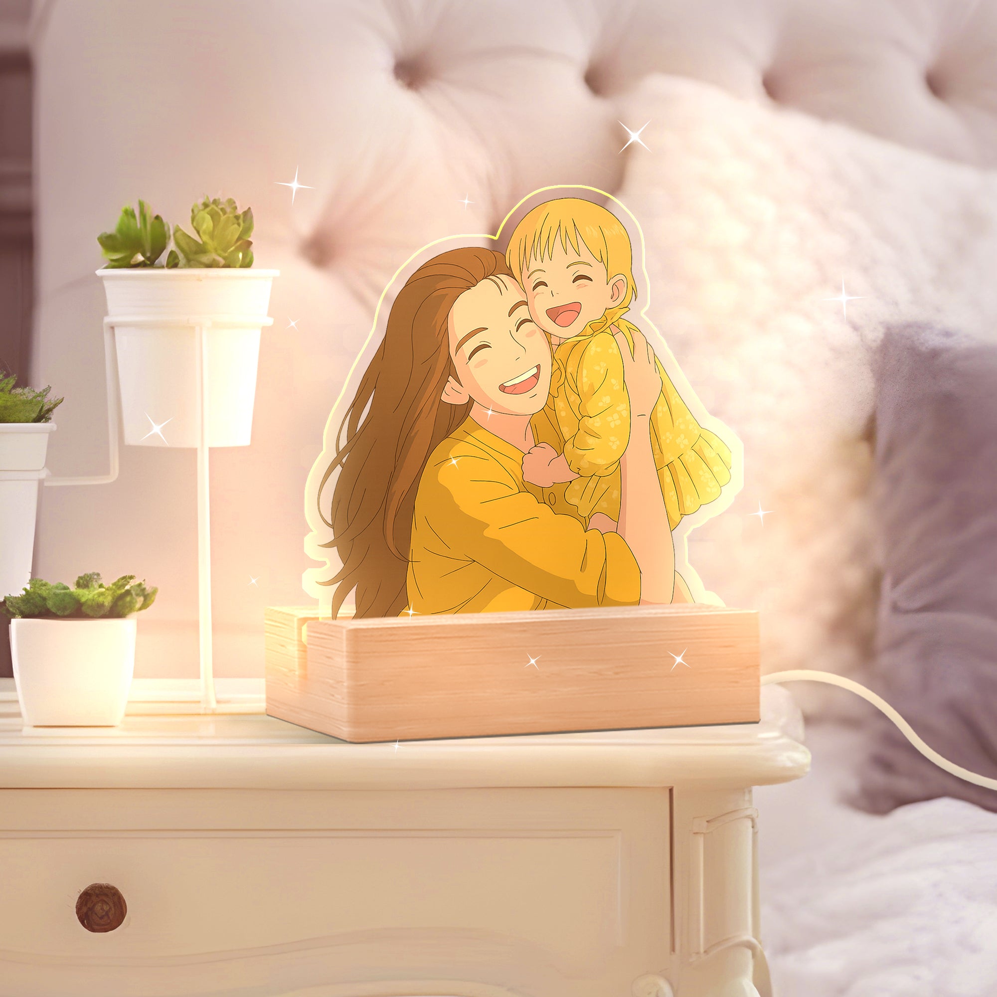 Lámpara estilo GHIBLI con base de madera para Mamá