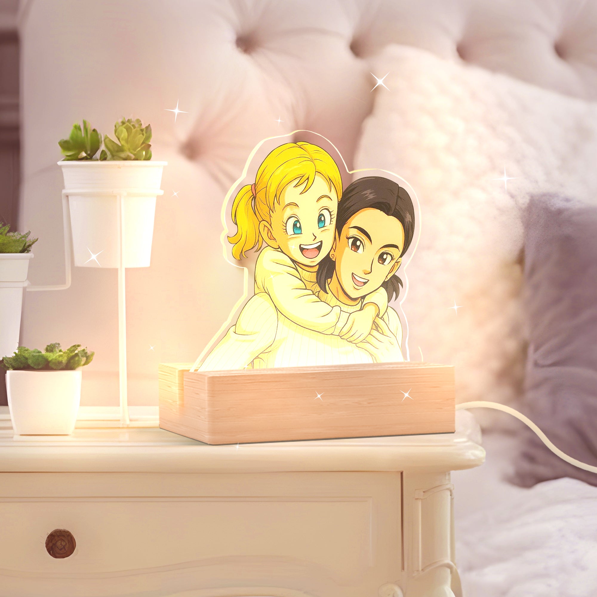 Lámpara estilo DRAGONBALL con base de madera para Mamá