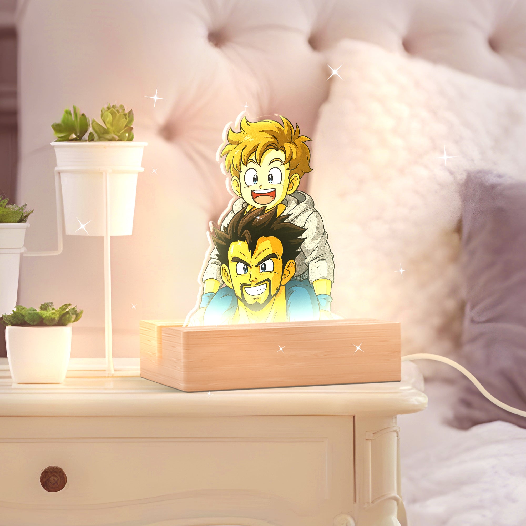 Lámpara estilo DRAGONBALL con base de madera para Papá