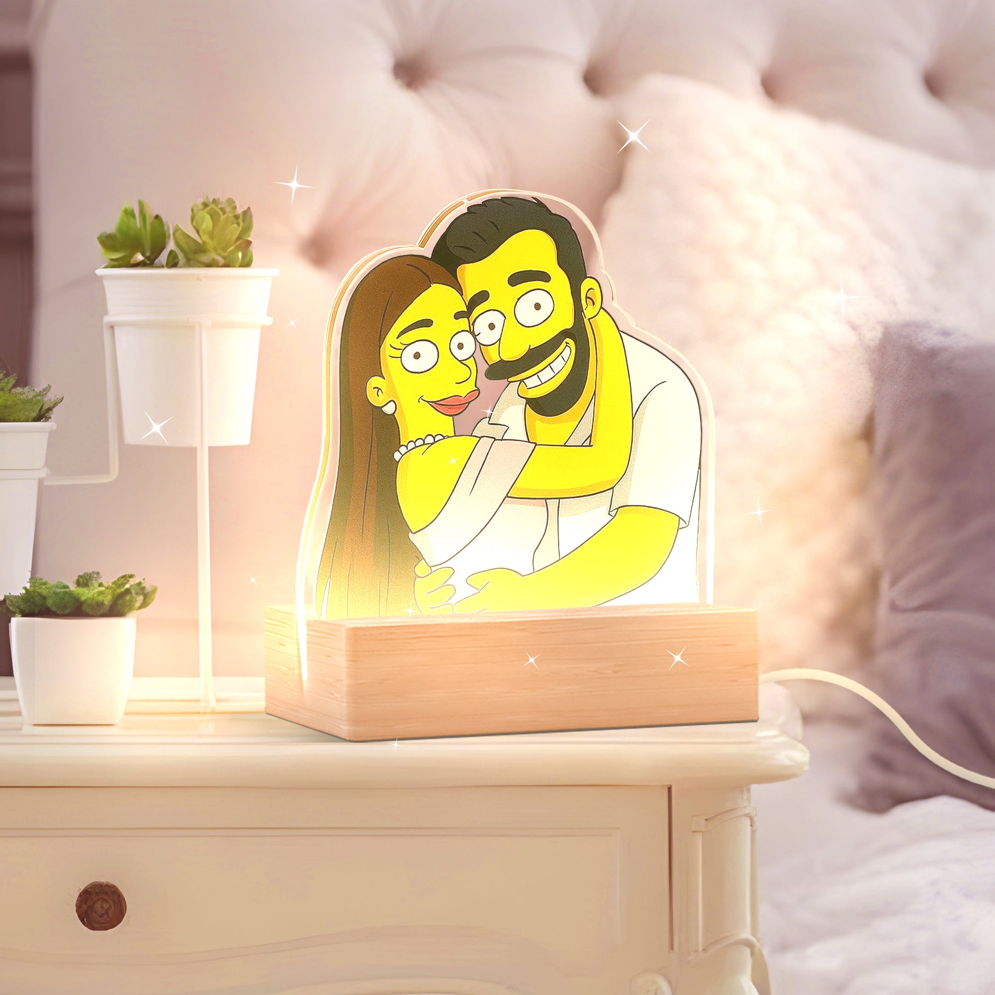 Lámpara estilo LOS SIMPSON con base de madera para Aniversario