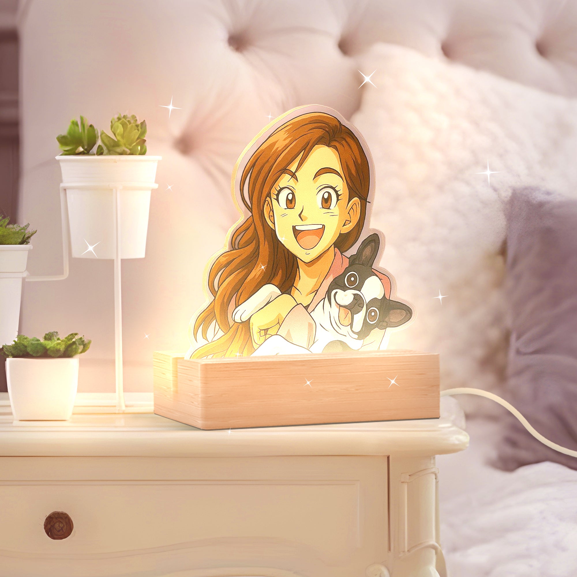 Lámpara estilo DRAGONBALL con base de madera para Mascotas