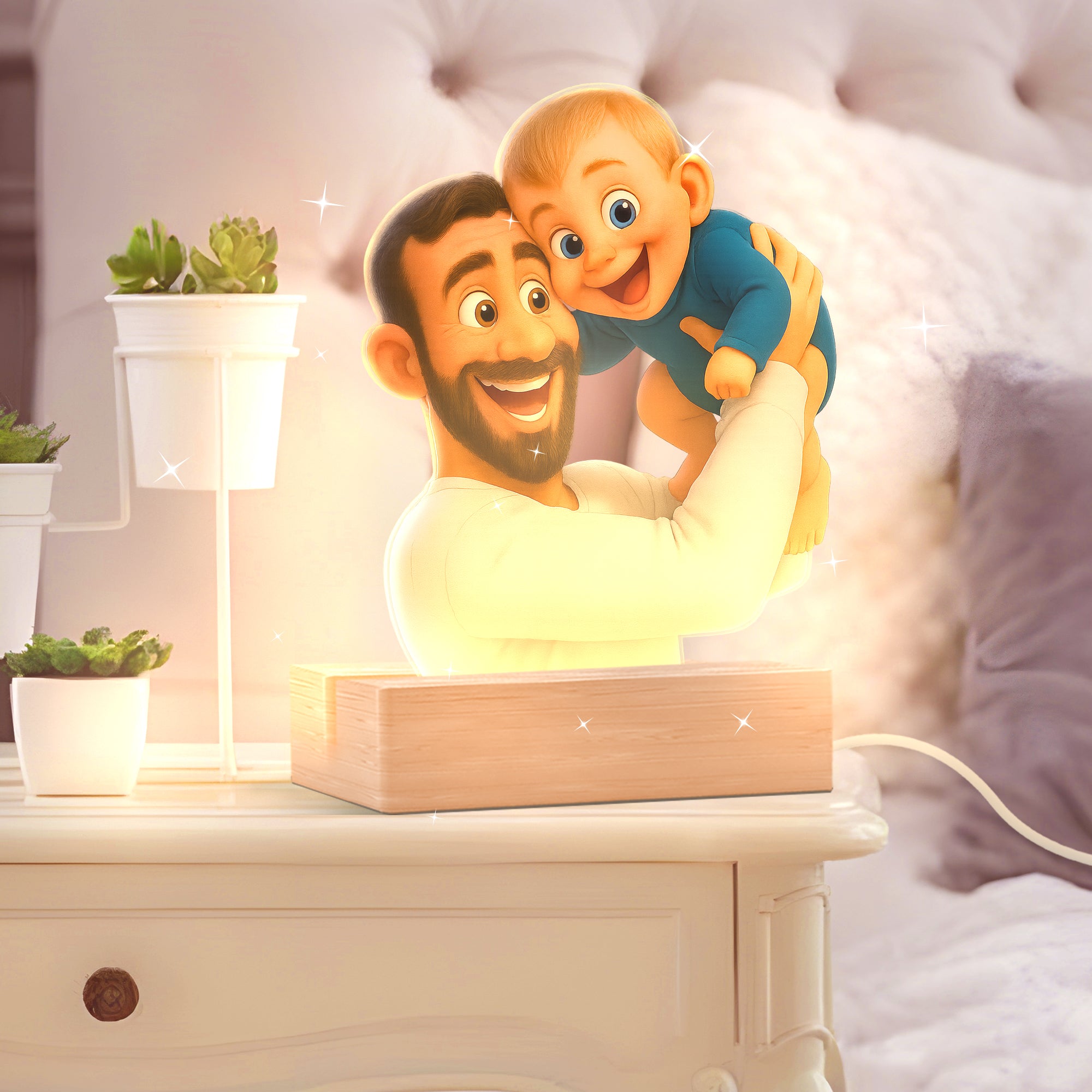 Lámpara estilo CARICATURA con base de madera para Papá