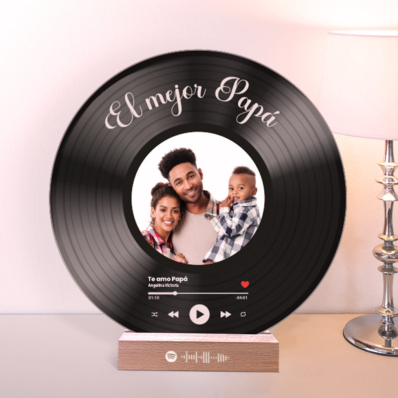Tu disco de vinilo con tu foto y QR SPOTIFY para Papá