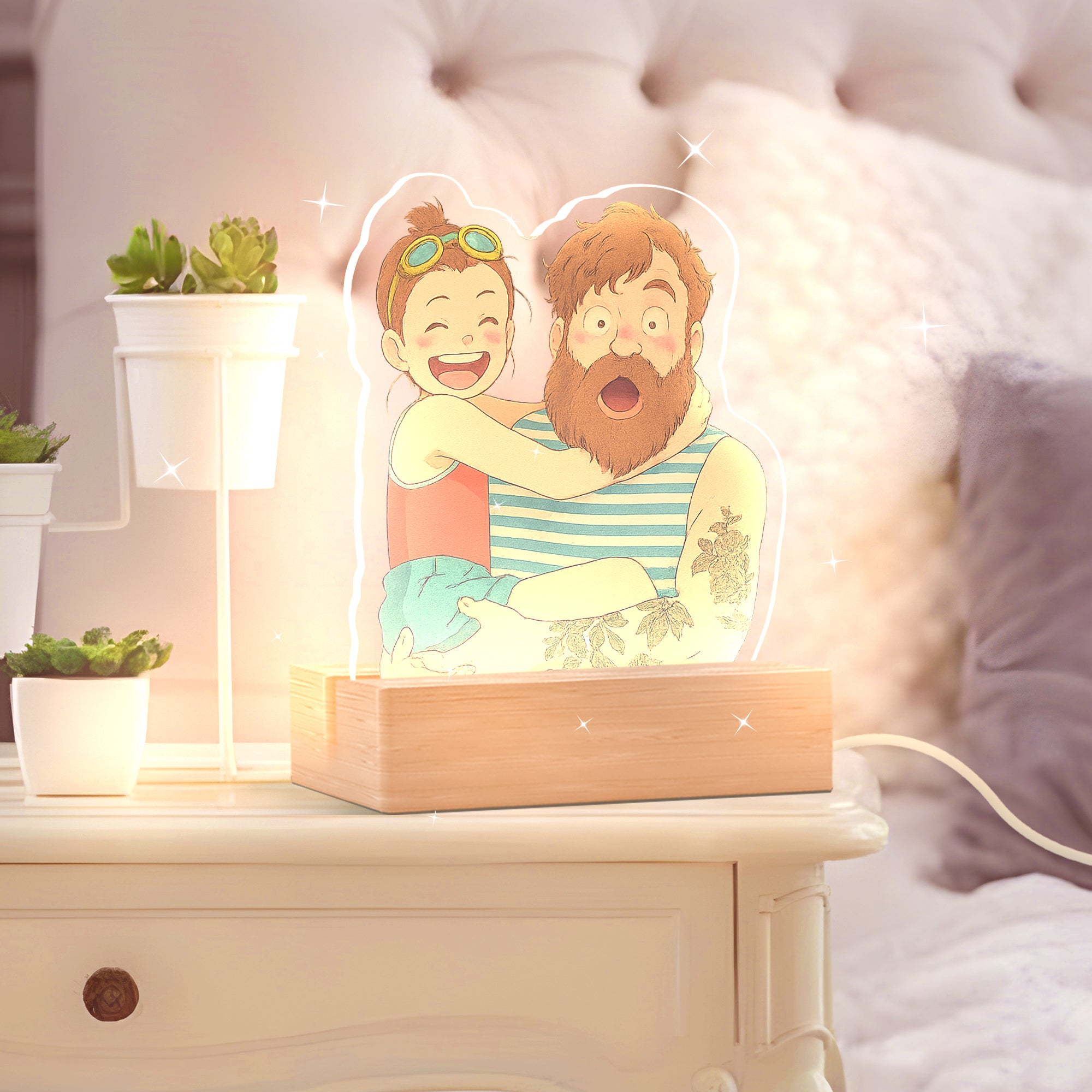 Lámpara estilo GHIBLI con base de madera para Papá