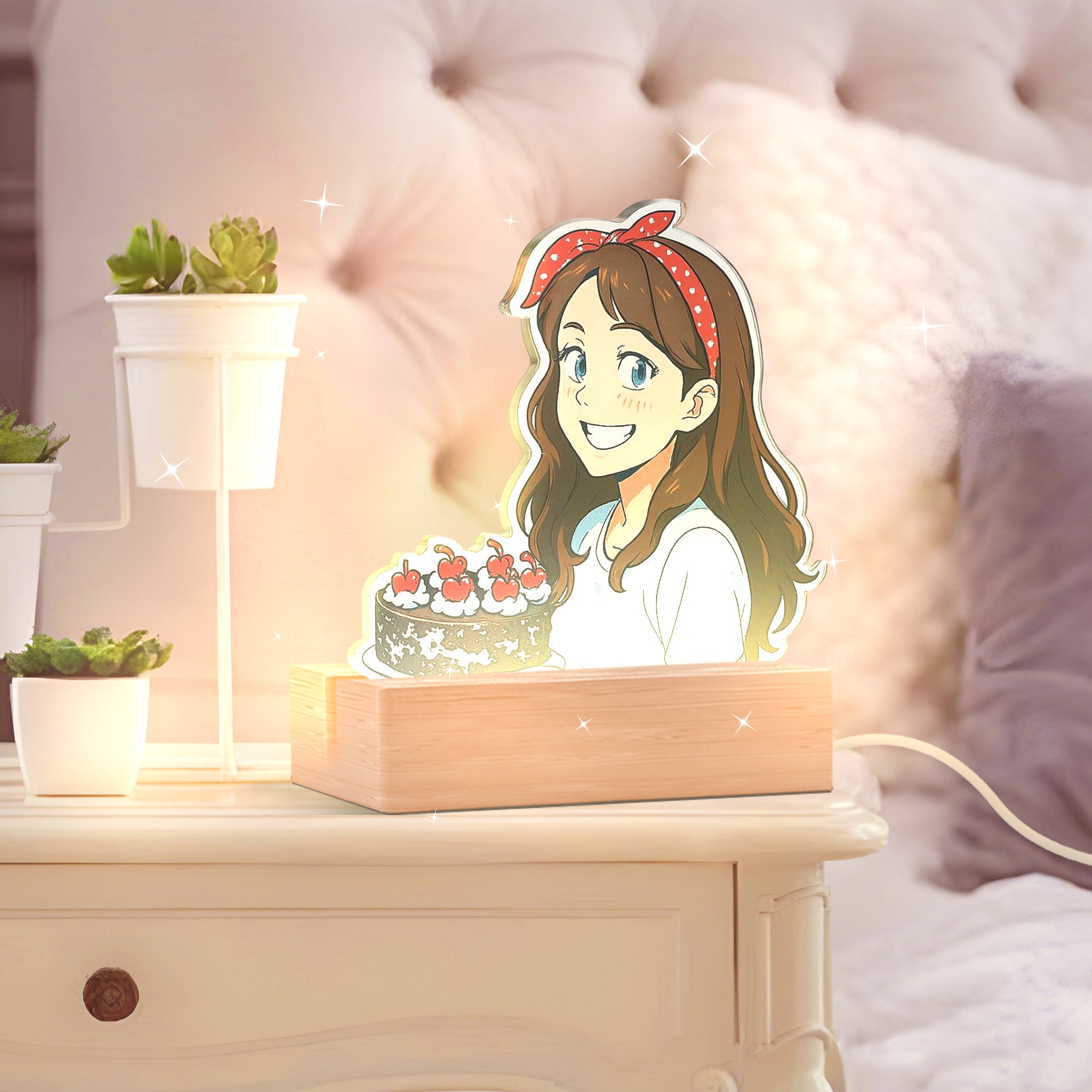 Lámpara estilo GHIBLI con base de madera para Cumpleaños