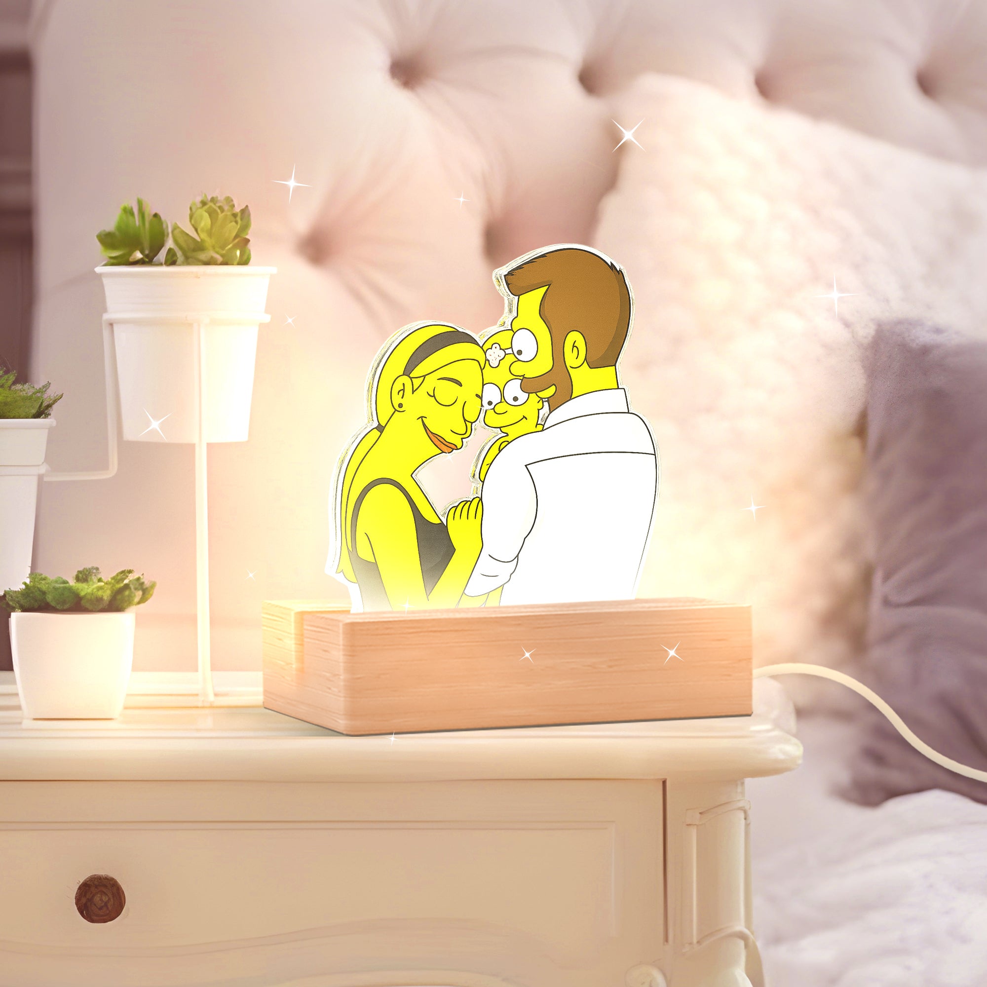 Lámpara estilo LOS SIMPSON con base de madera para Mamá