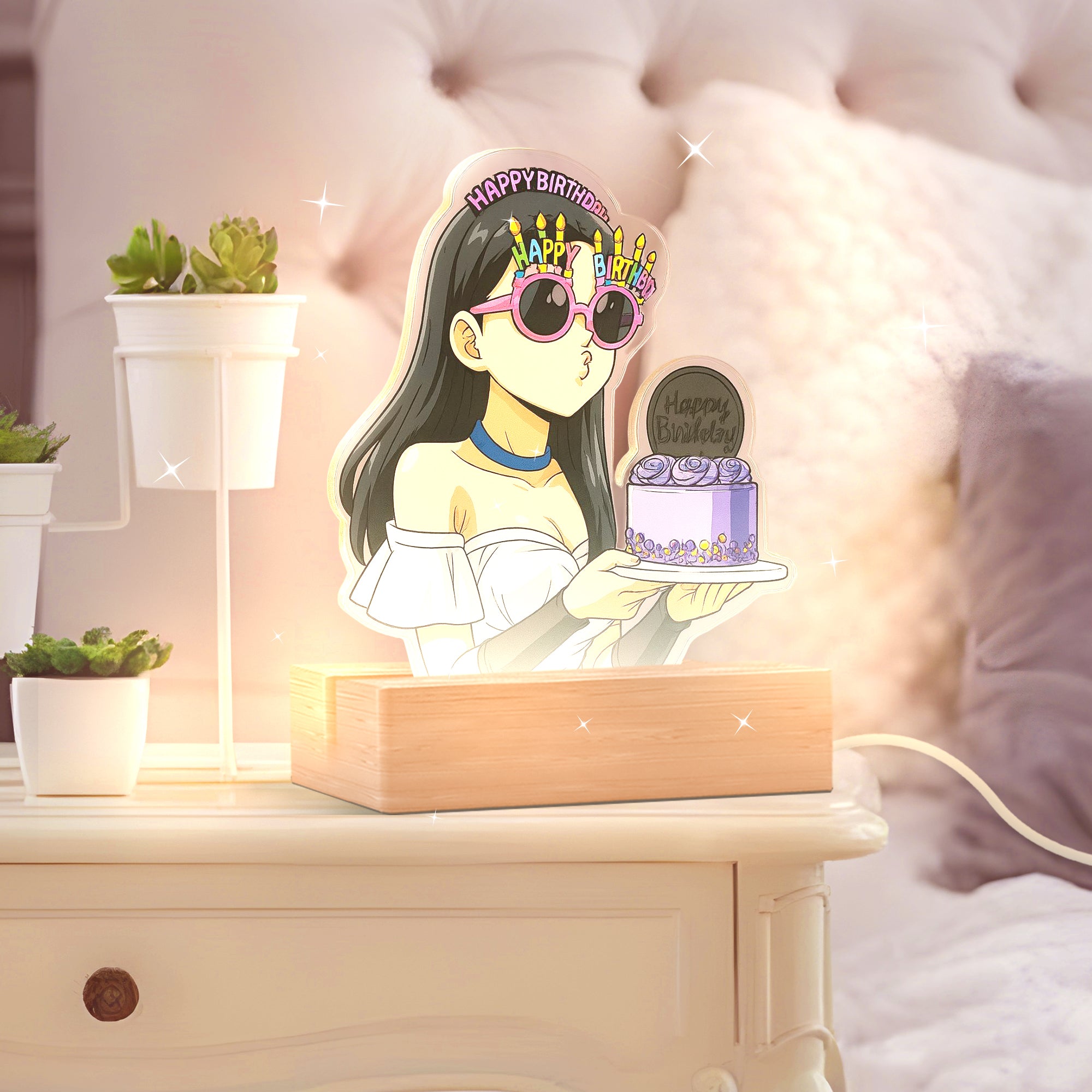 Lámpara estilo DRAGONBALL con base de madera para Cumpleaños