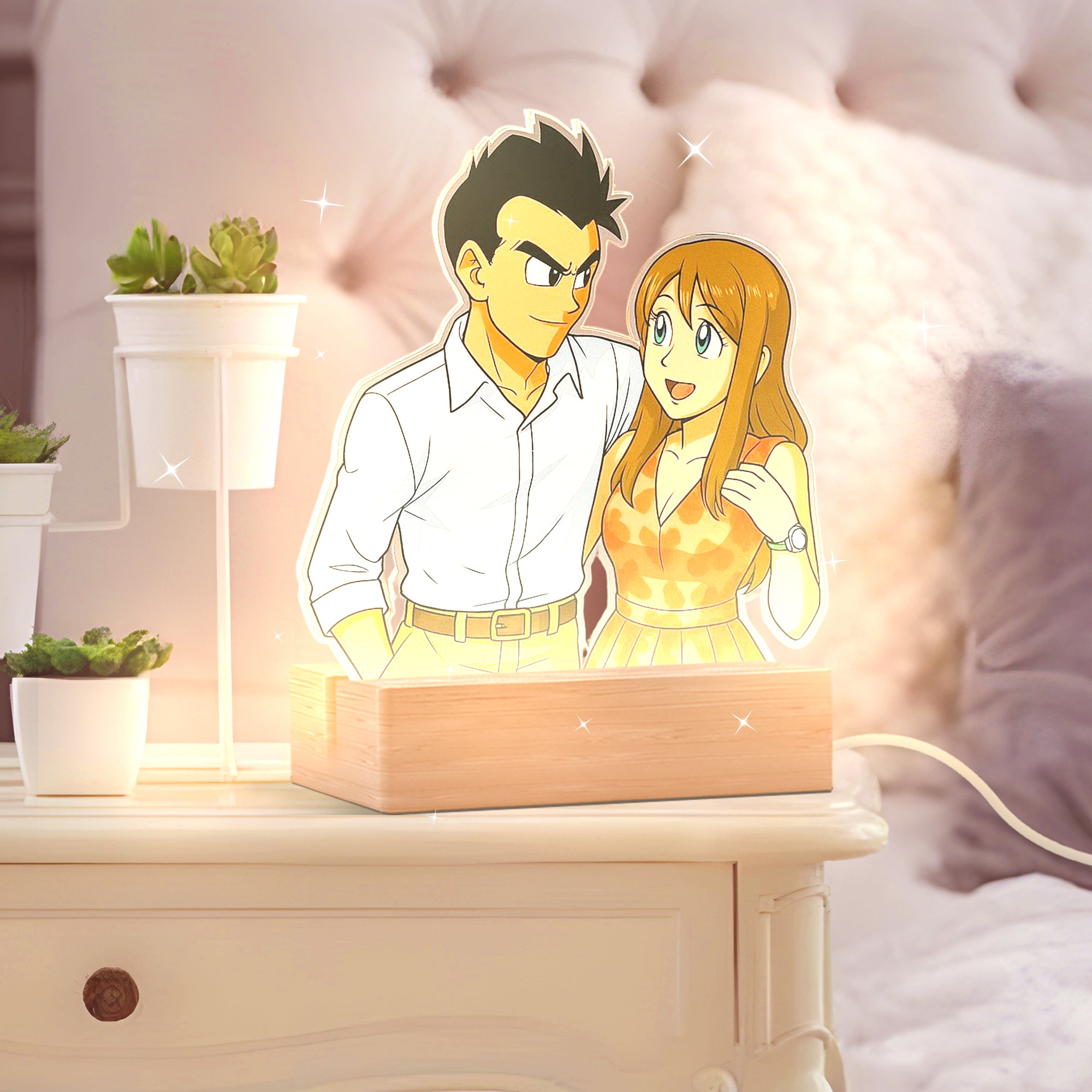 Lámpara estilo DRAGONBALL con base de madera para Aniversario