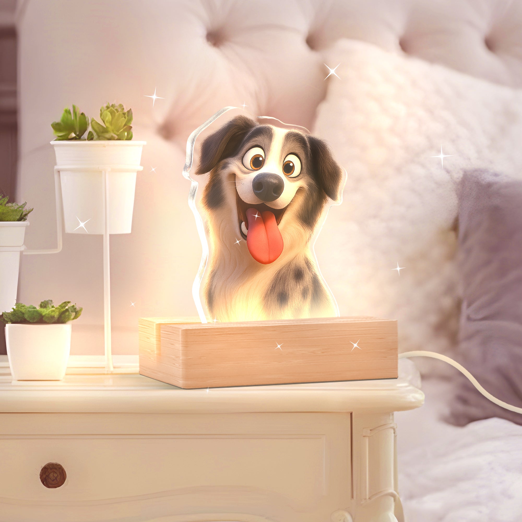 Lámpara estilo CARICATURA con base de madera para Mascotas