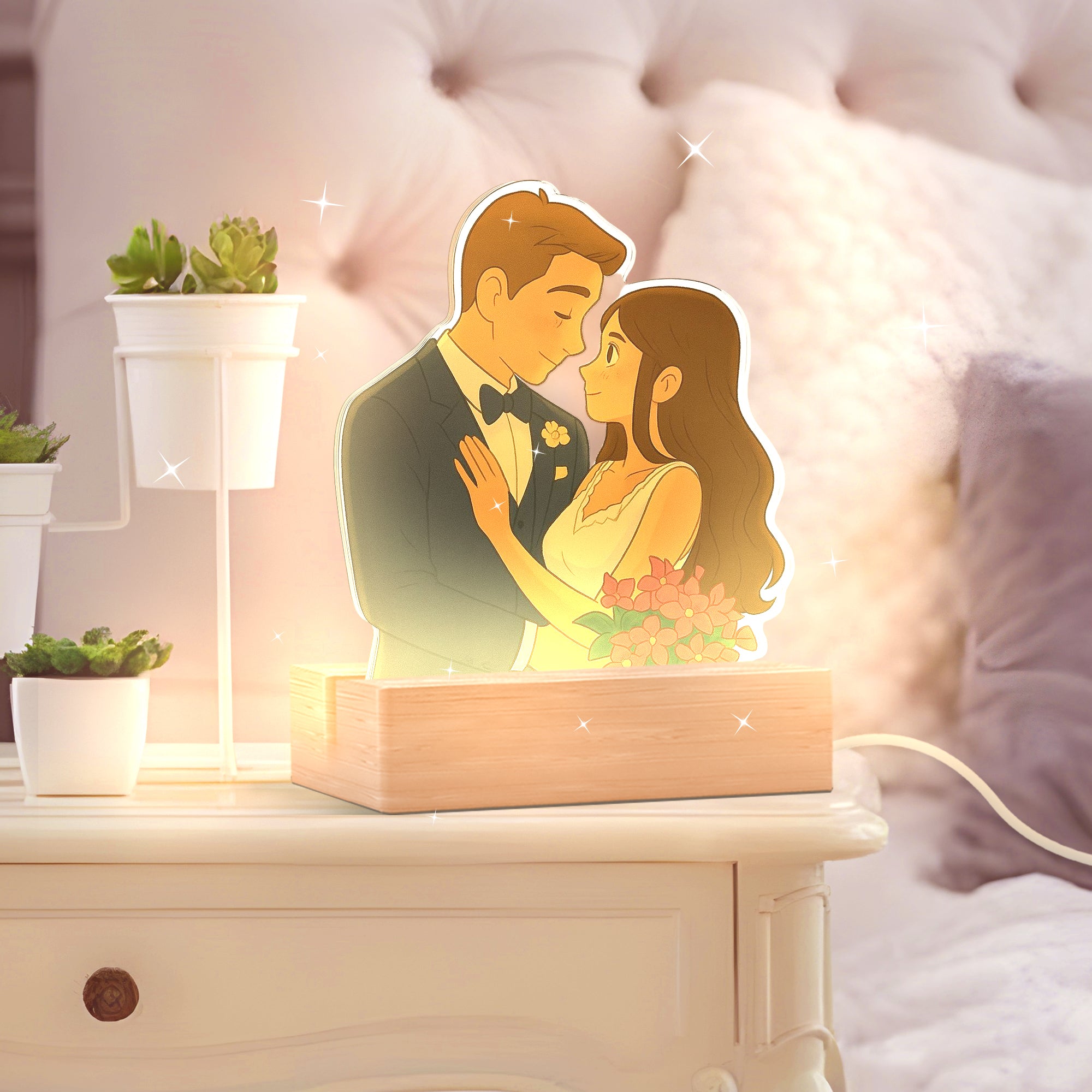 Lámpara estilo GHIBLI con base de madera para Aniversario