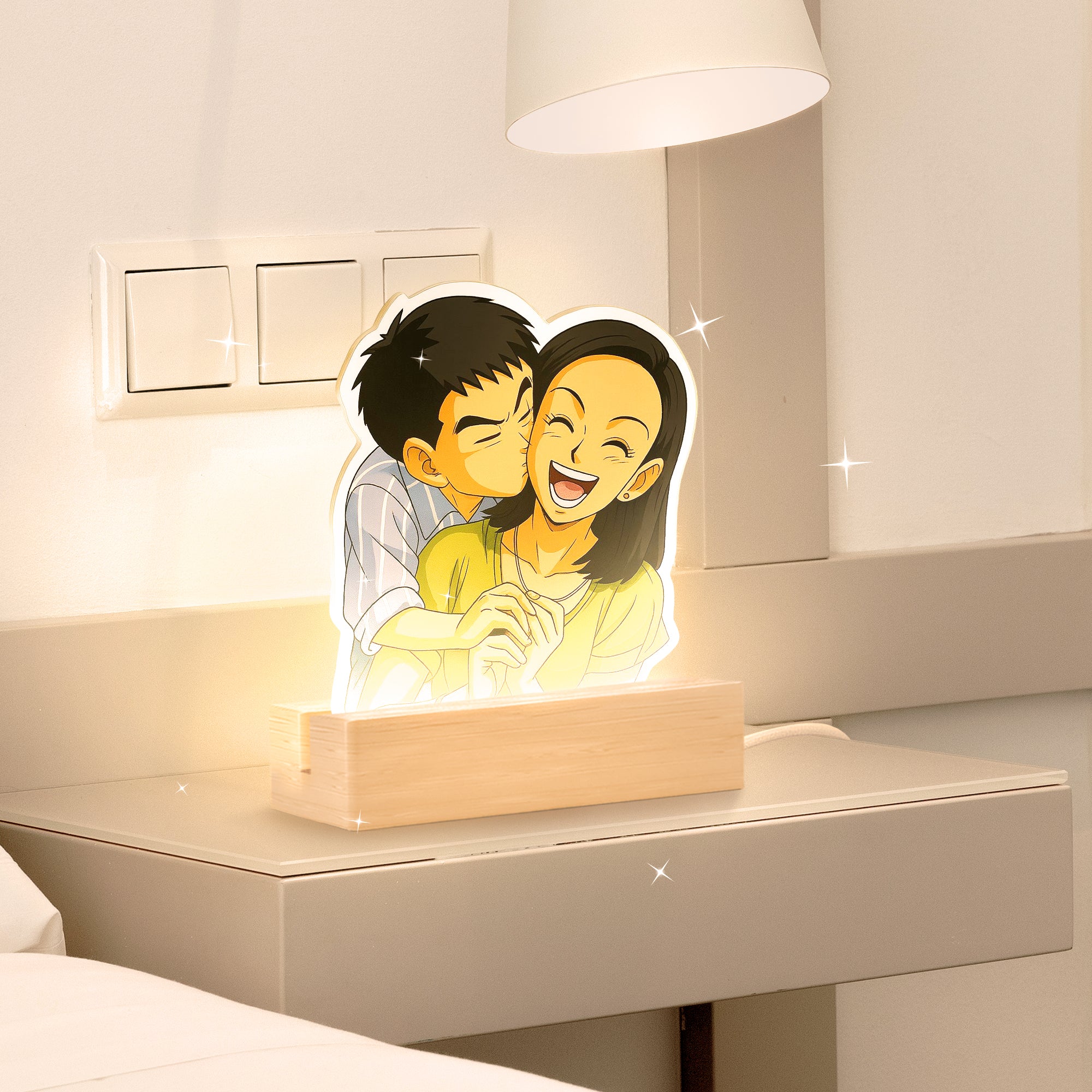 Lámpara estilo DRAGONBALL con base de madera para Mamá