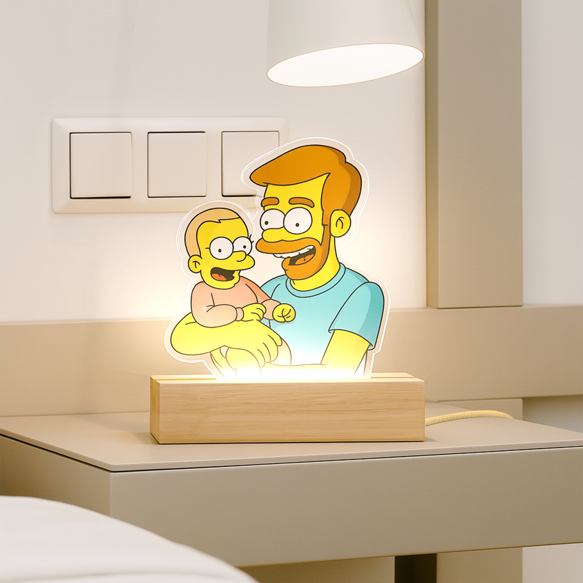 Lámpara estilo LOS SIMPSON con base de madera para Papá