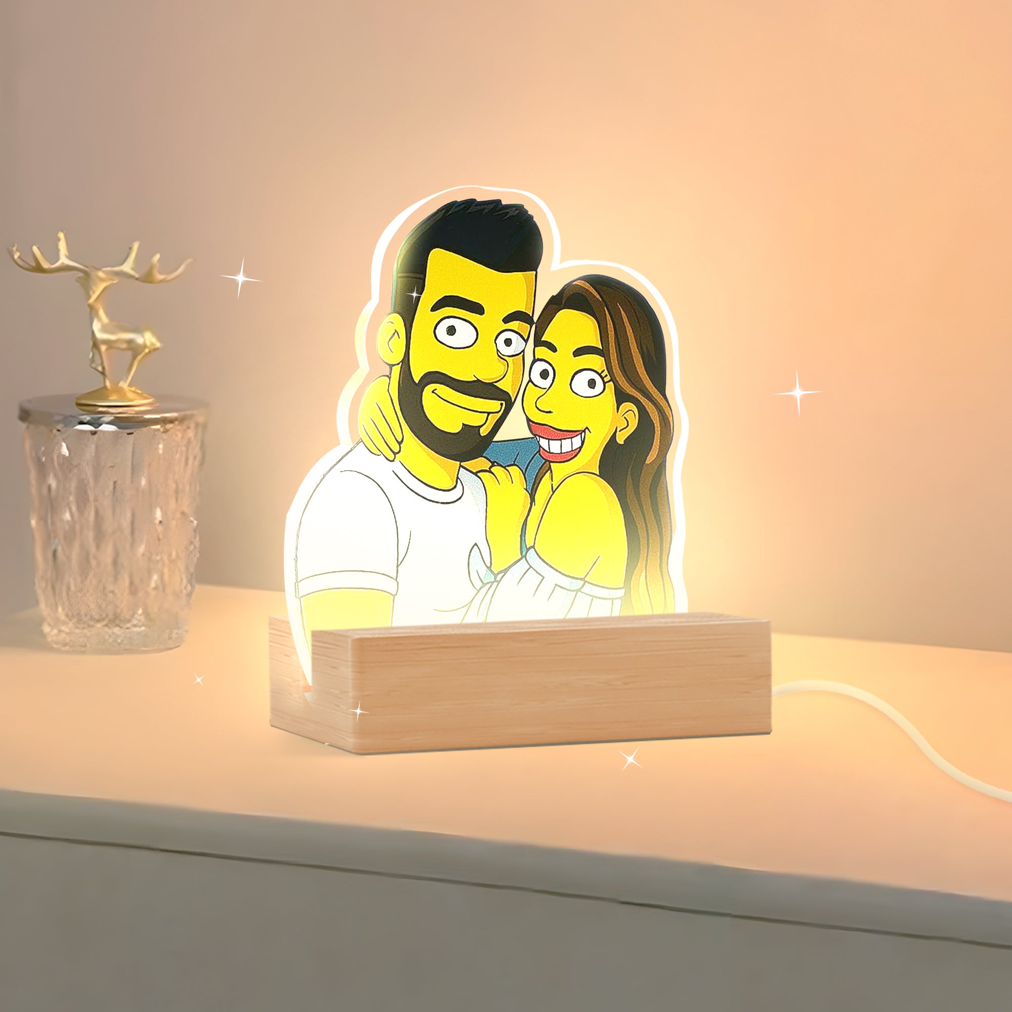Lámpara estilo LOS SIMPSON con base de madera para Aniversario