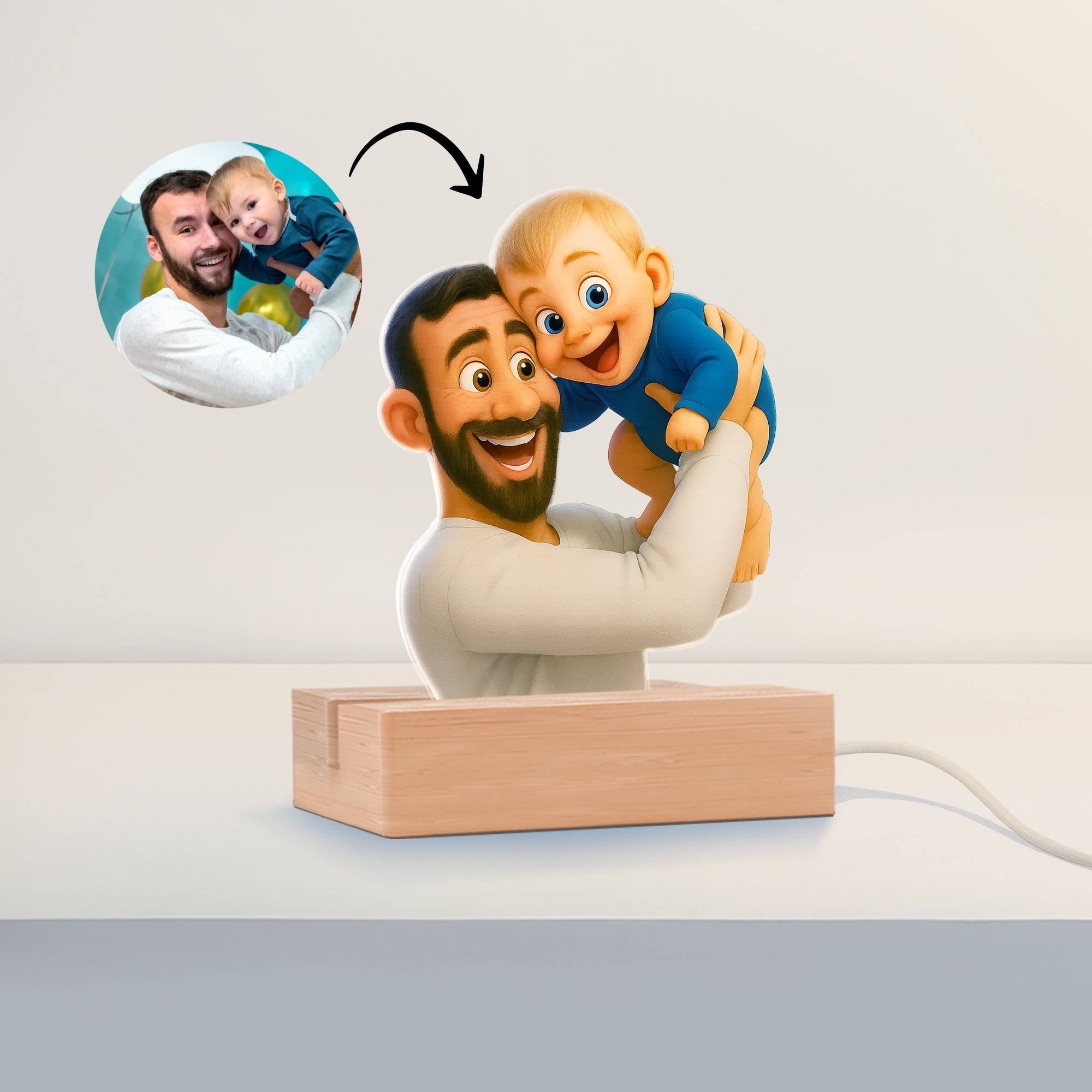 Lámpara estilo CARICATURA con base de madera para Papá