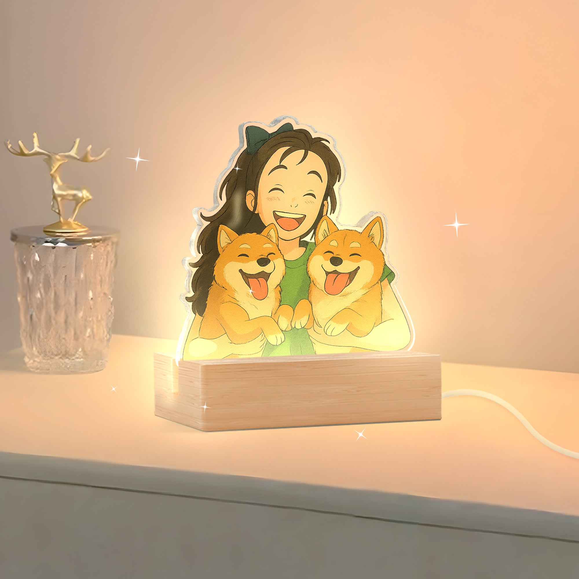 Lámpara estilo GHIBLI con base de madera para Mascotas