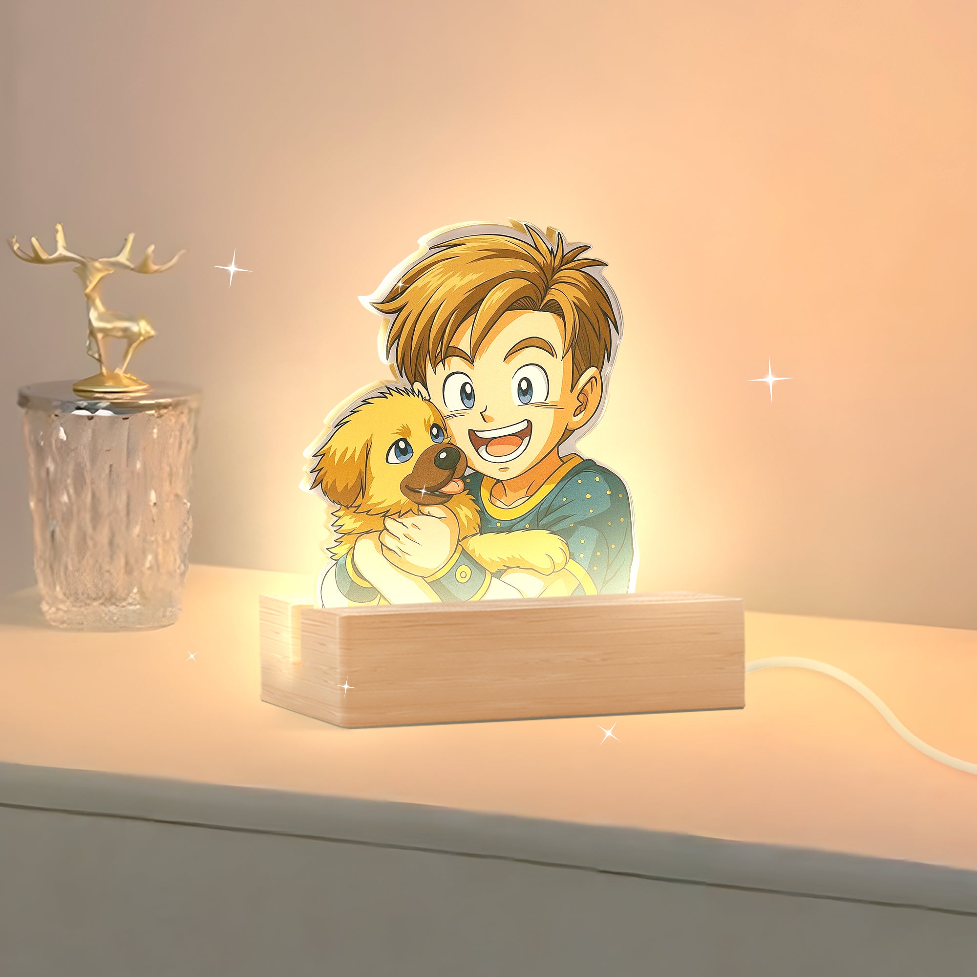 Lámpara estilo DRAGONBALL con base de madera para Mascotas