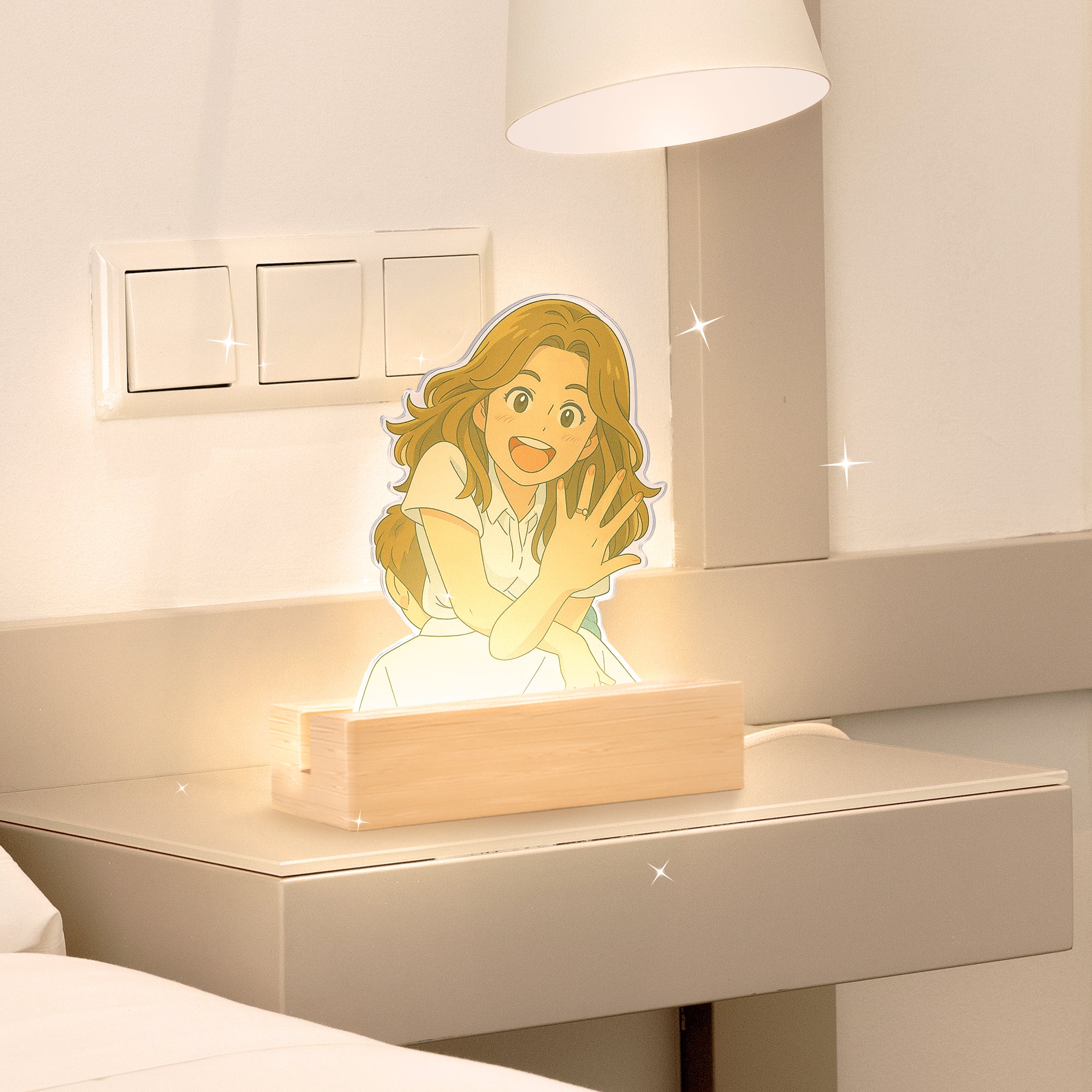 Lámpara estilo GHIBLI con base de madera para Aniversario