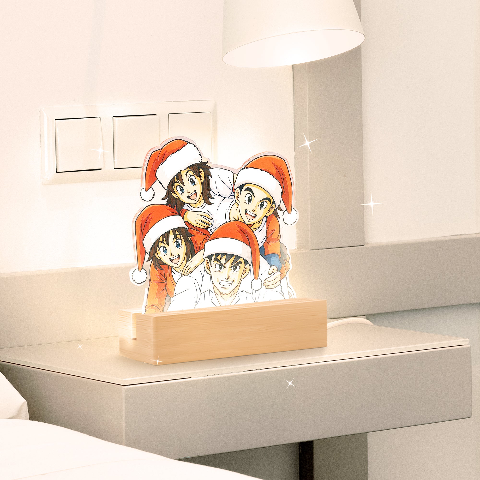 Lámpara estilo DRAGONBALL con base de madera para Navidad