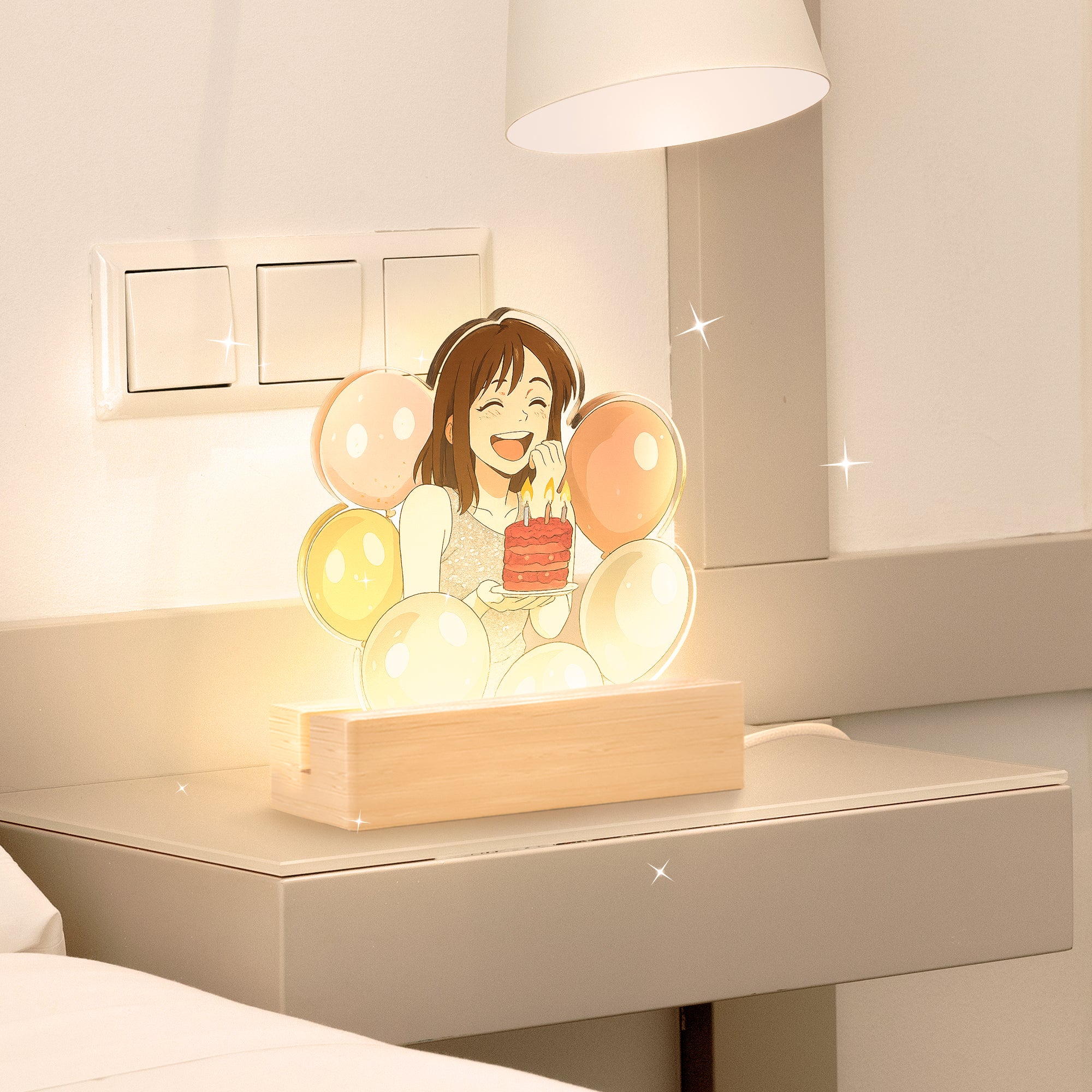 Lámpara estilo GHIBLI con base de madera para Cumpleaños