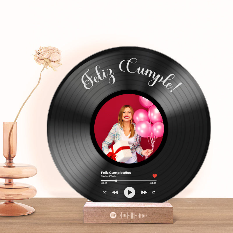 Tu disco de vinilo con tu foto y QR SPOTIFY para Cumpleaños