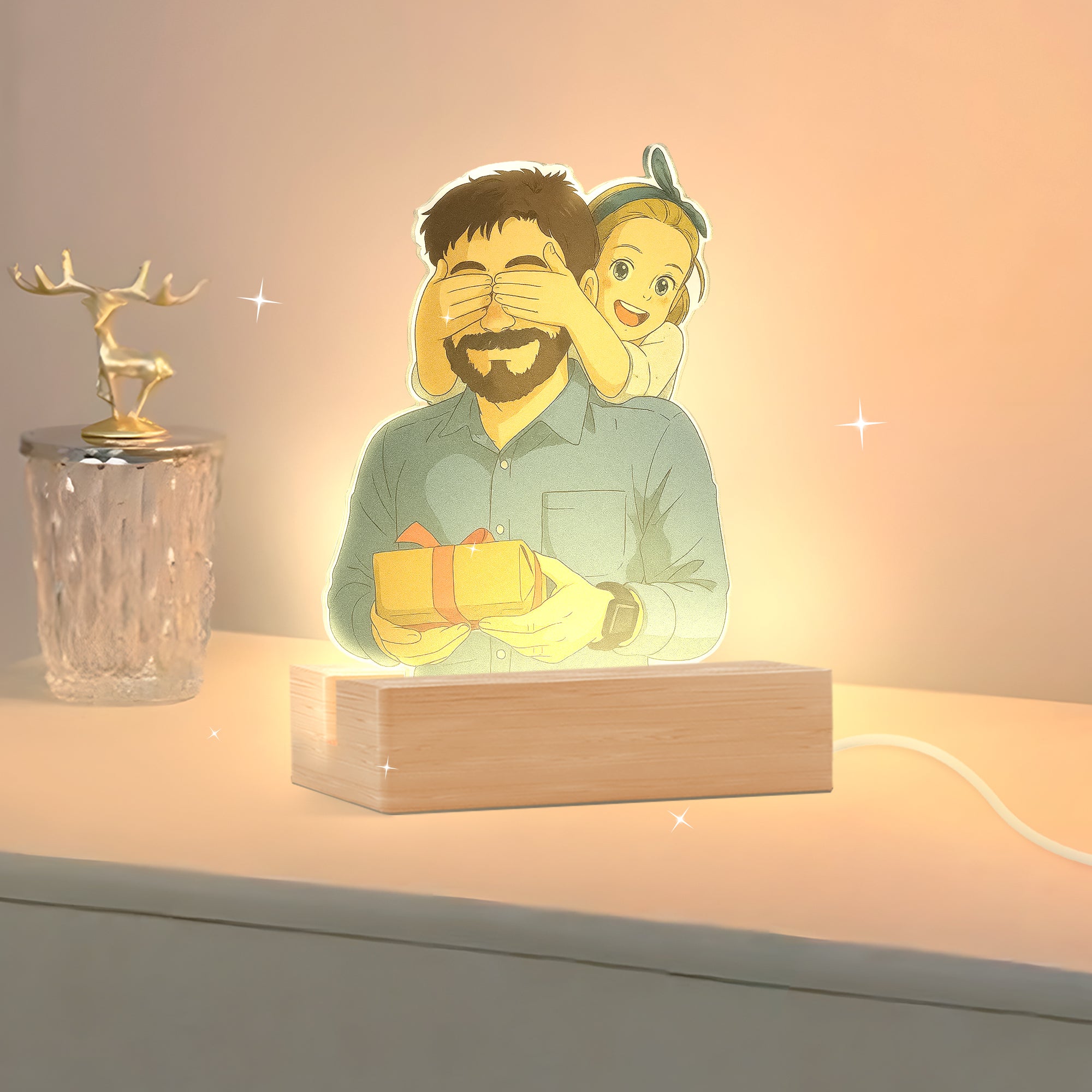 Lámpara estilo GHIBLI con base de madera para Papá