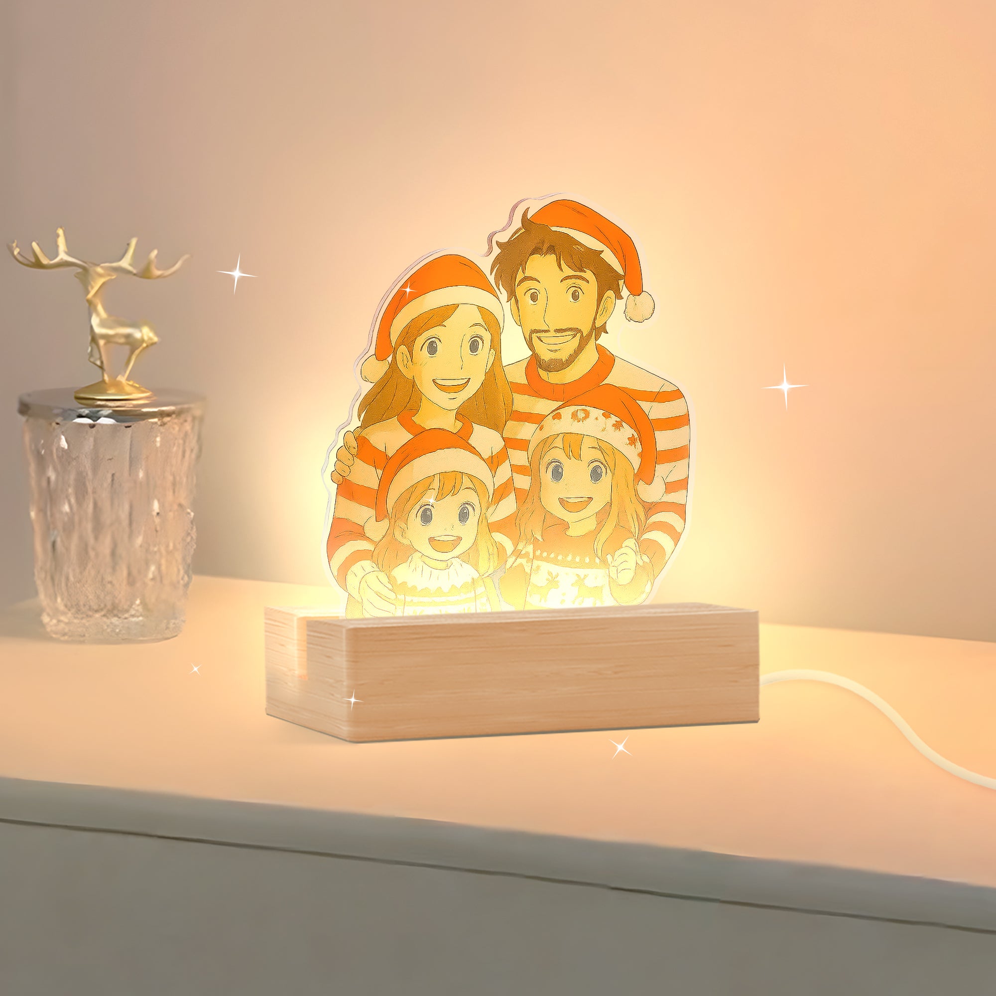 Lámpara estilo GHIBLI con base de madera para Navidad