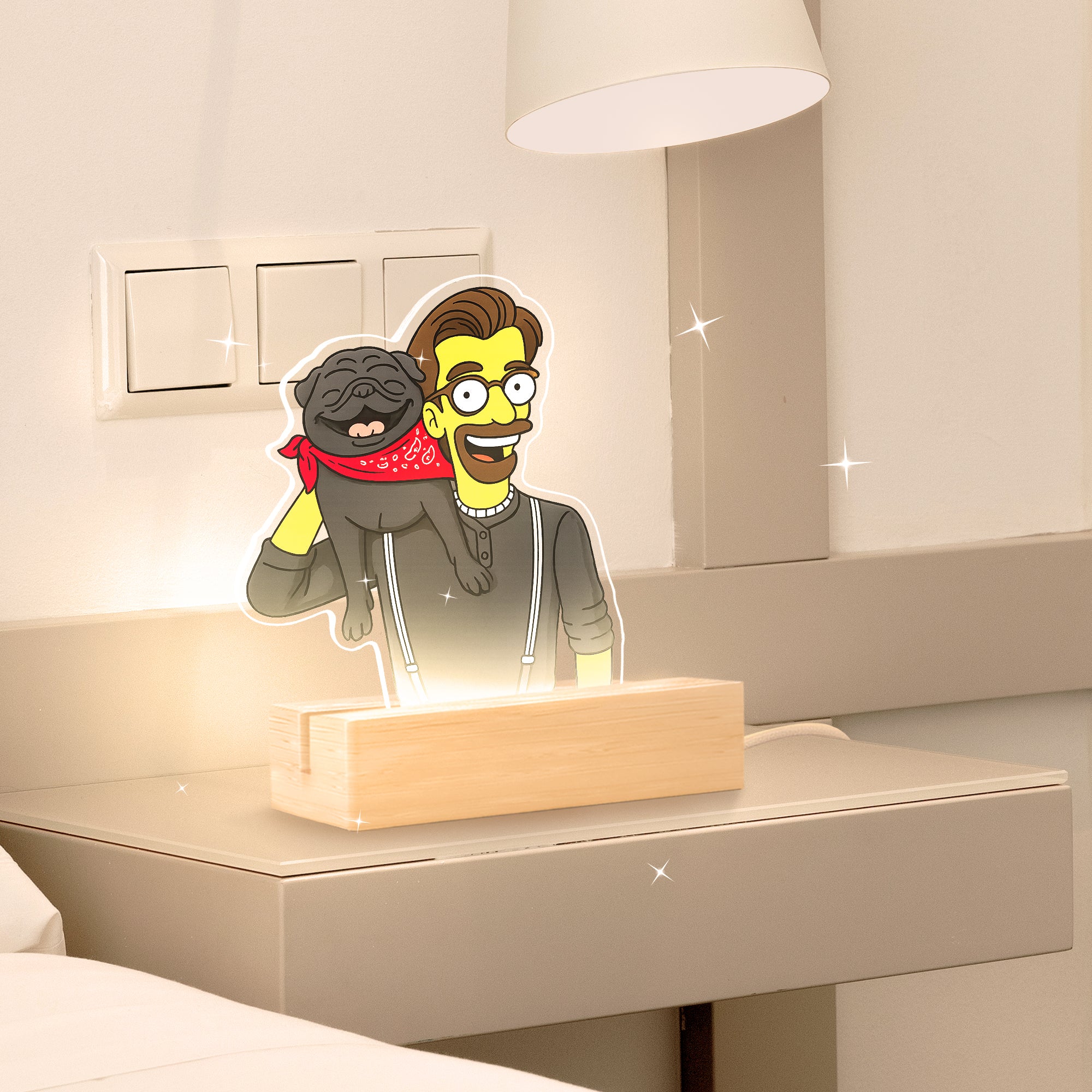 Lámpara estilo LOS SIMPSON con base de madera para Mascotas