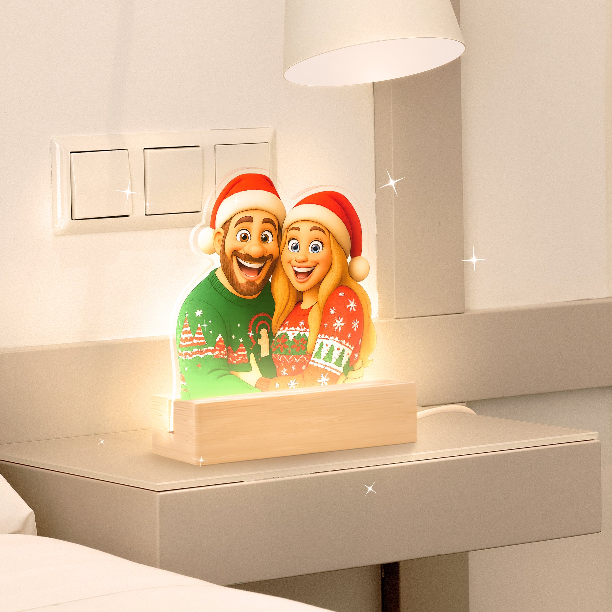 Lámpara estilo CARICATURA con base de madera para Navidad