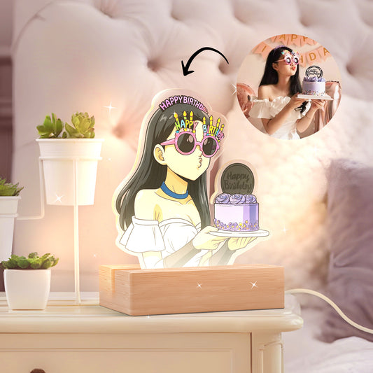 Lámpara estilo DRAGONBALL con base de madera para Cumpleaños