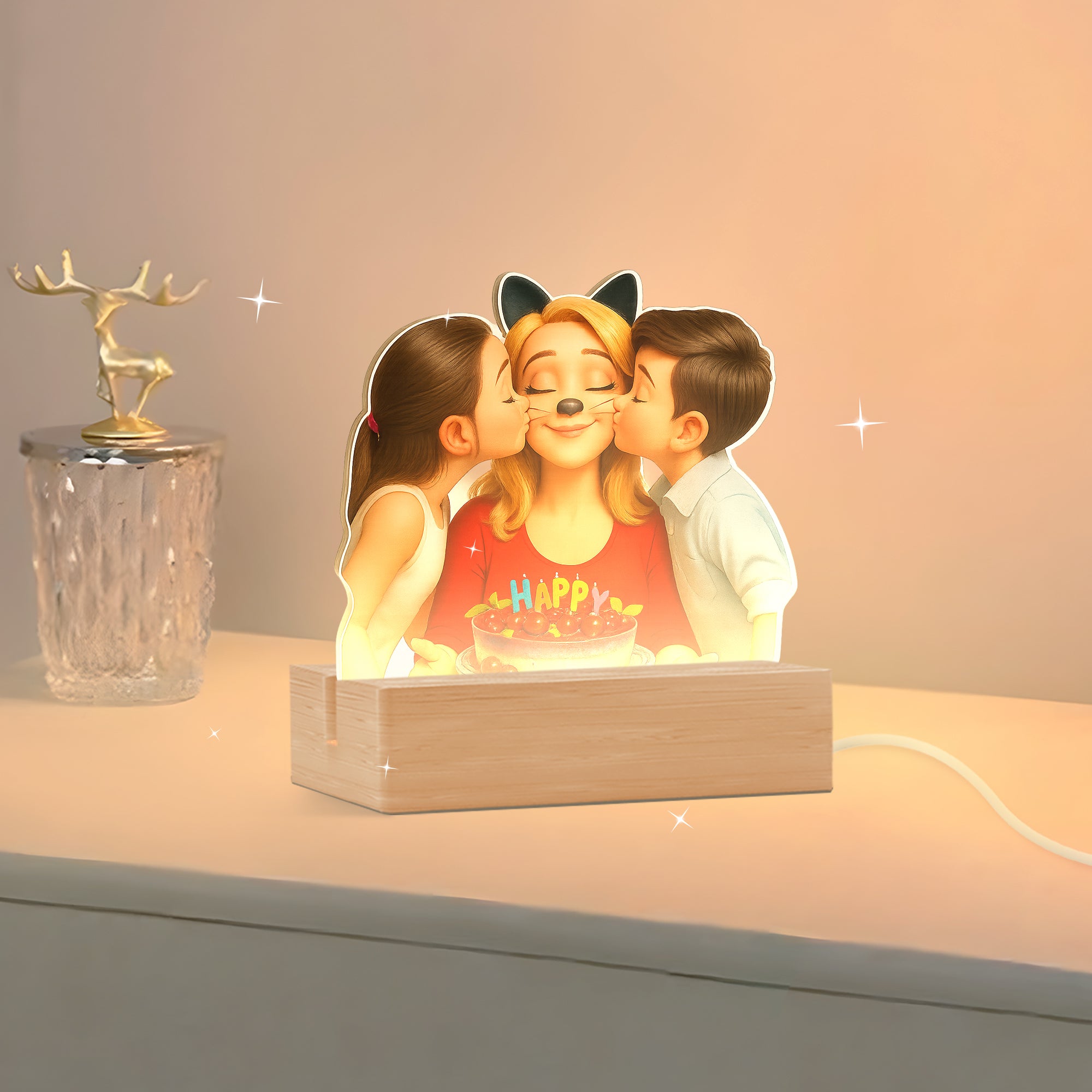 Lámpara estilo CARICATURA con base de madera para Cumpleaños