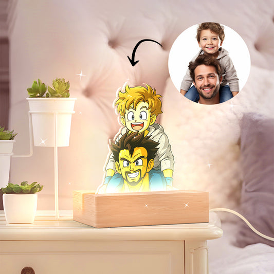 Lámpara estilo DRAGONBALL con base de madera para Papá