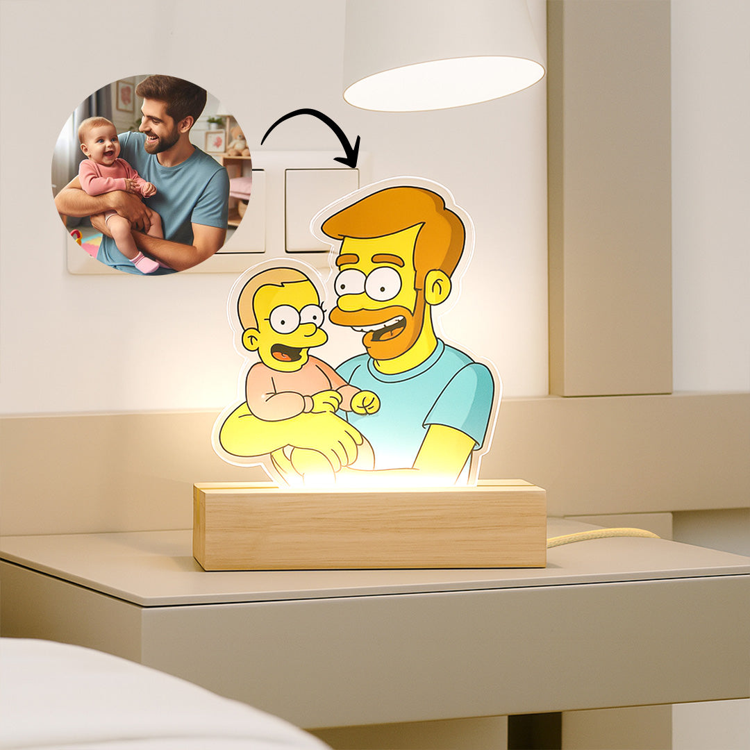 Lámpara estilo LOS SIMPSON con base de madera para Papá