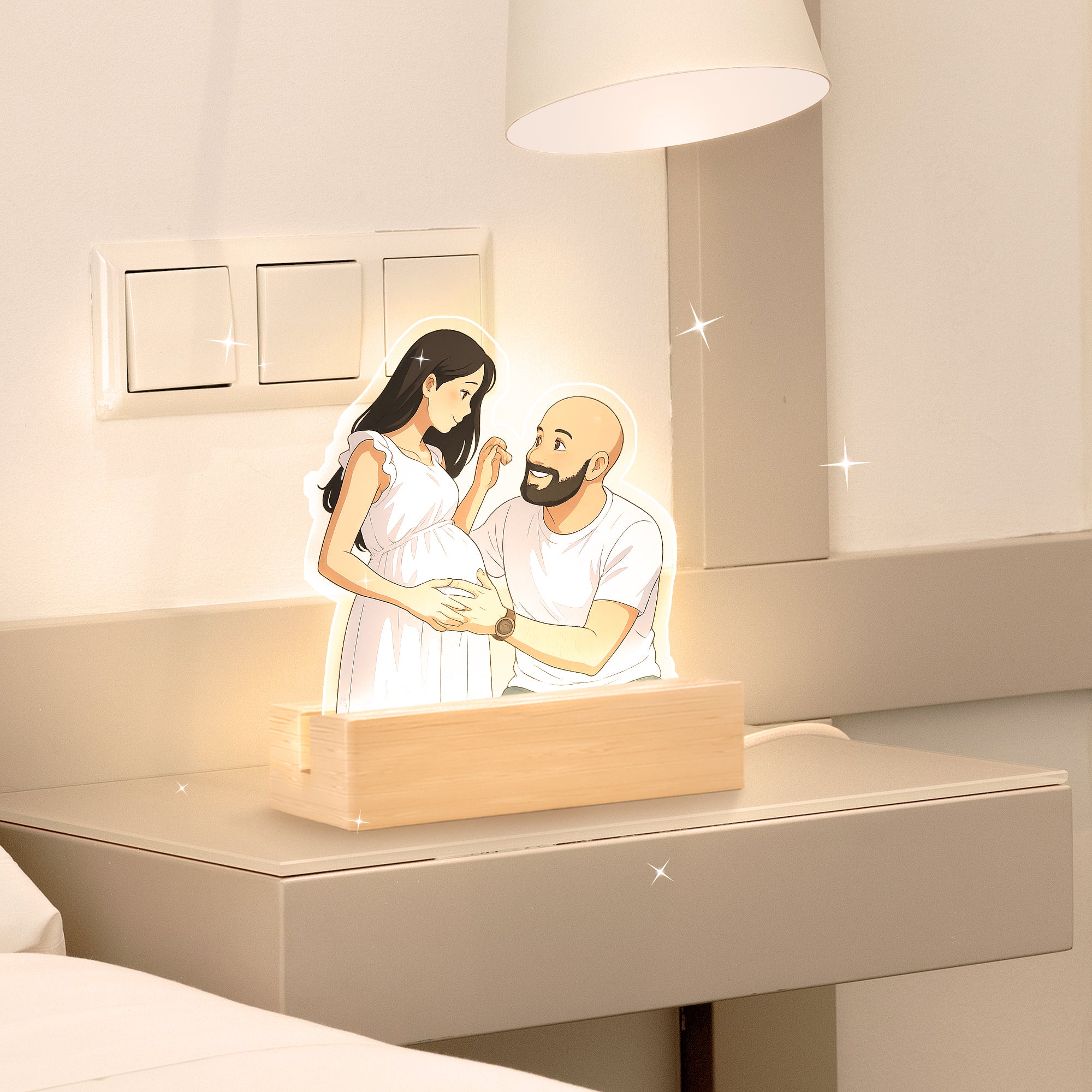 Lámpara estilo GHIBLI con base de madera para Papá