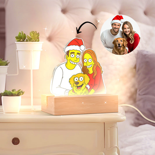 Lámpara estilo LOS SIMPSON con base de madera para Navidad