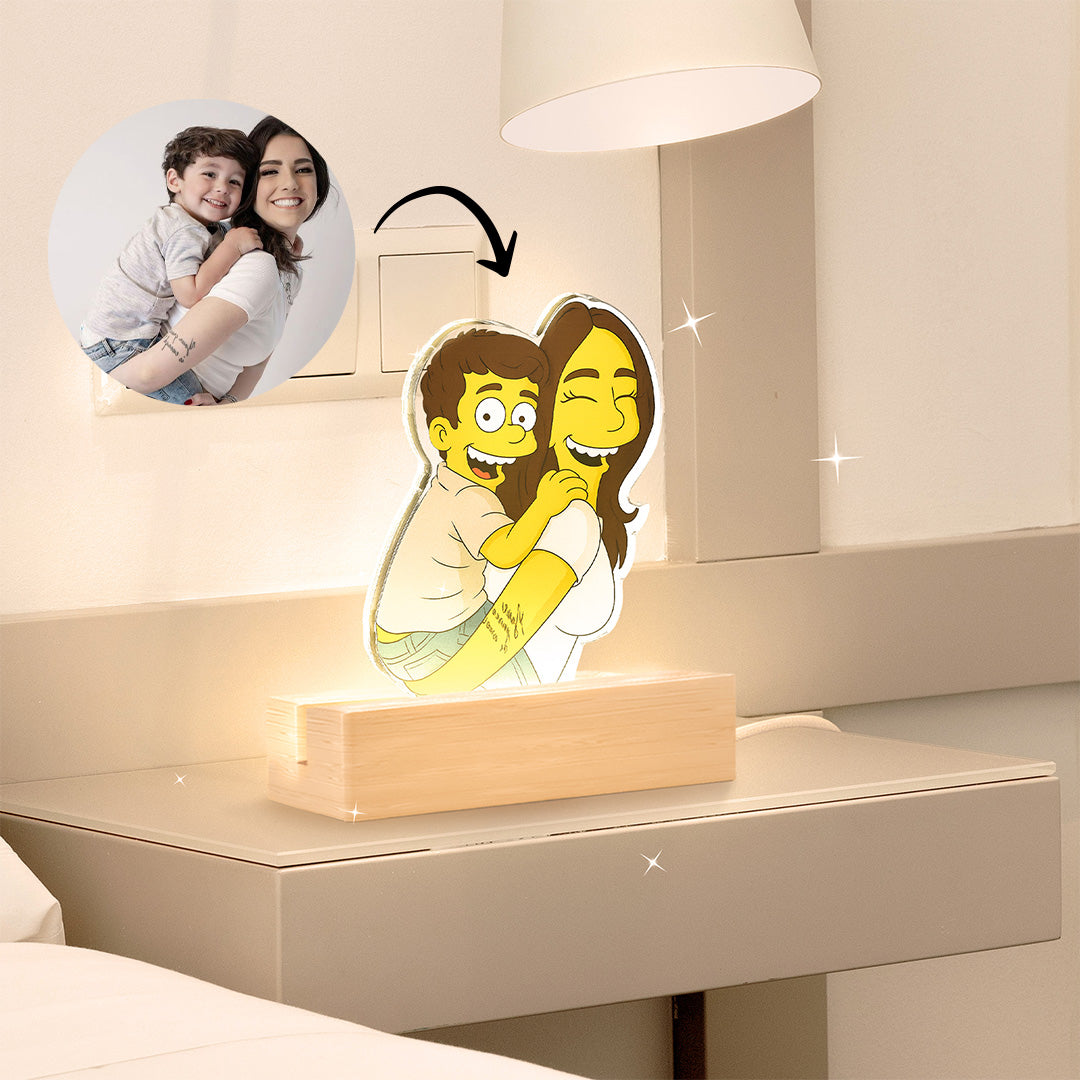 Lámpara estilo LOS SIMPSON con base de madera para Mamá