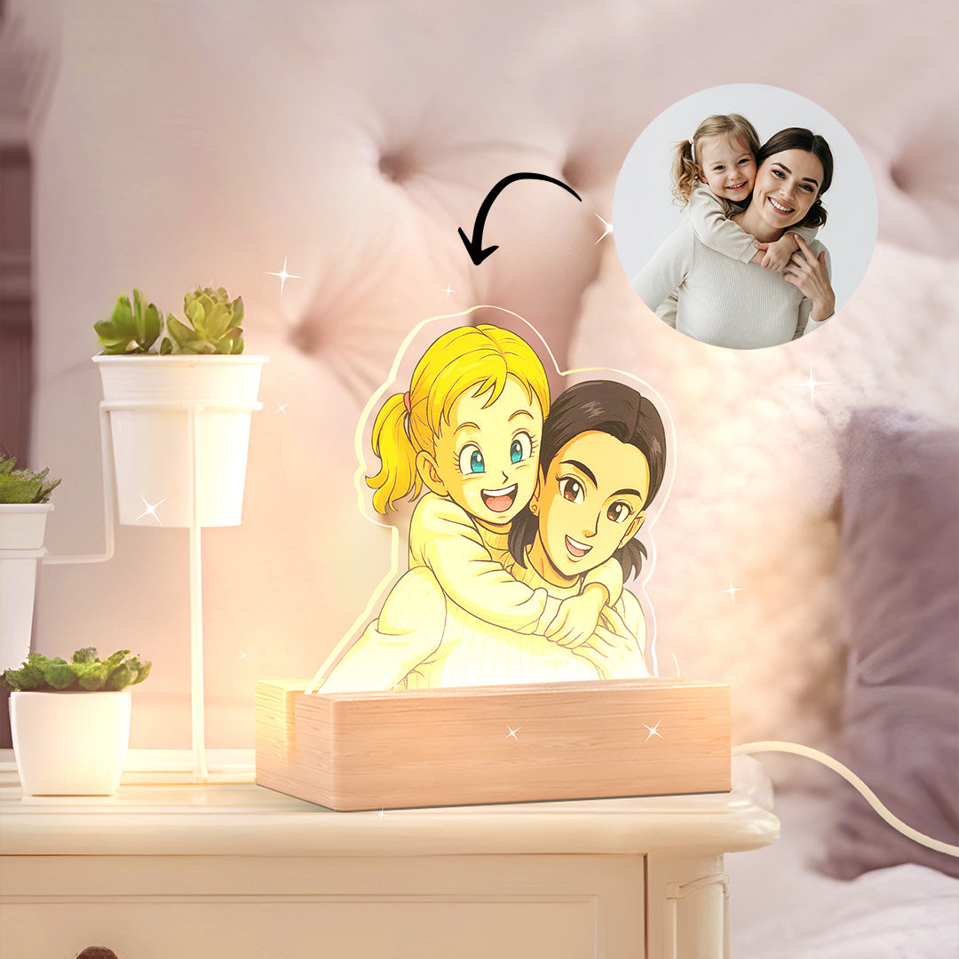 Lámpara estilo DRAGONBALL con base de madera para Mamá