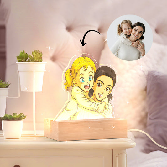 Lámpara estilo DRAGONBALL con base de madera para Mamá