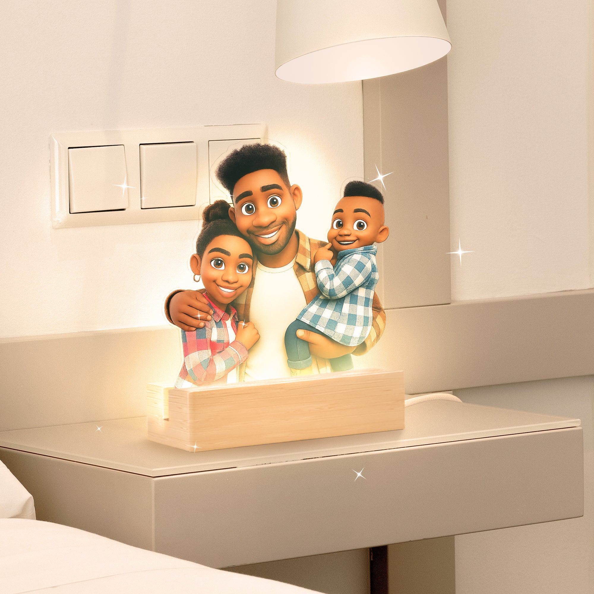 Lámpara estilo CARICATURA con base de madera para Papá