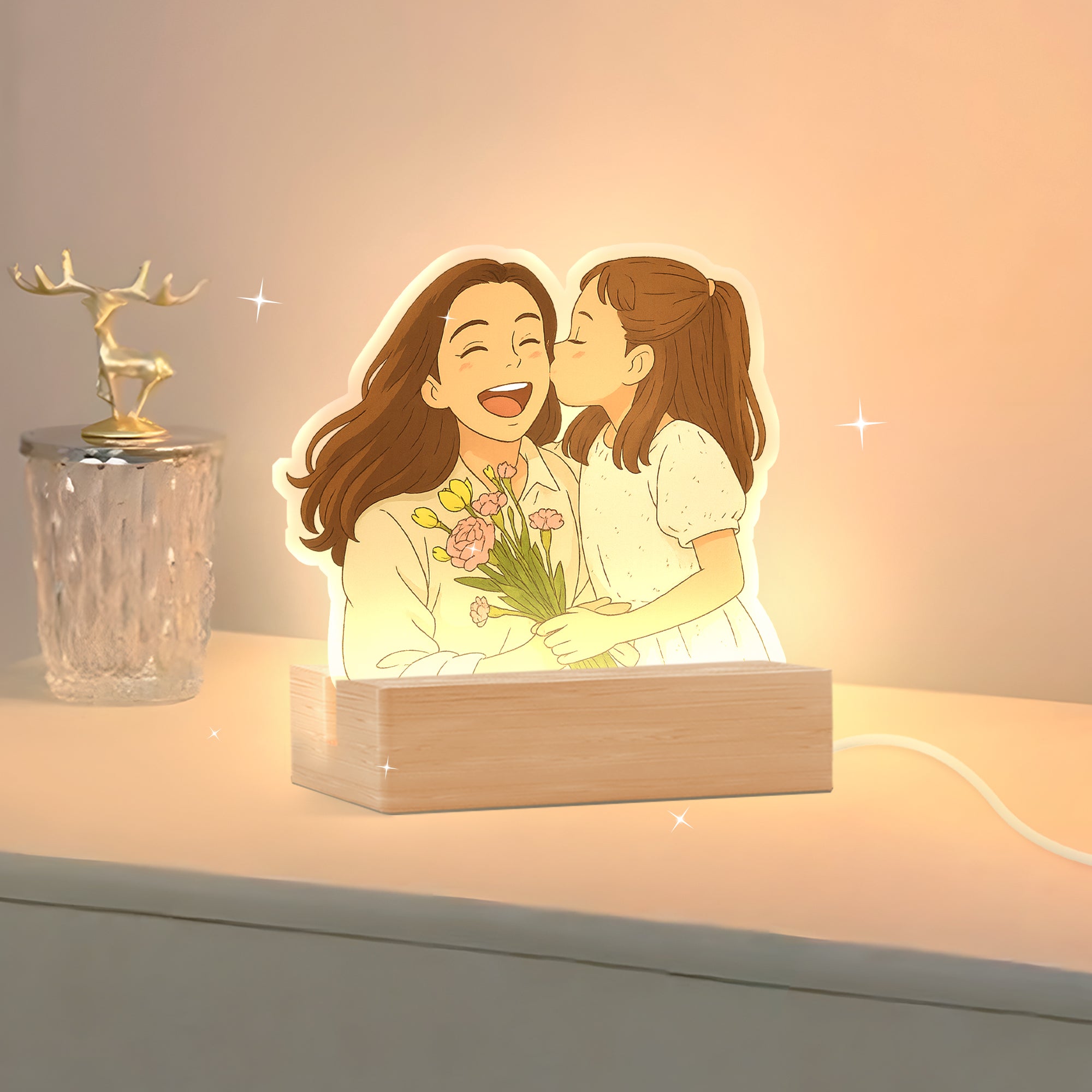 Lámpara estilo GHIBLI con base de madera para Mamá