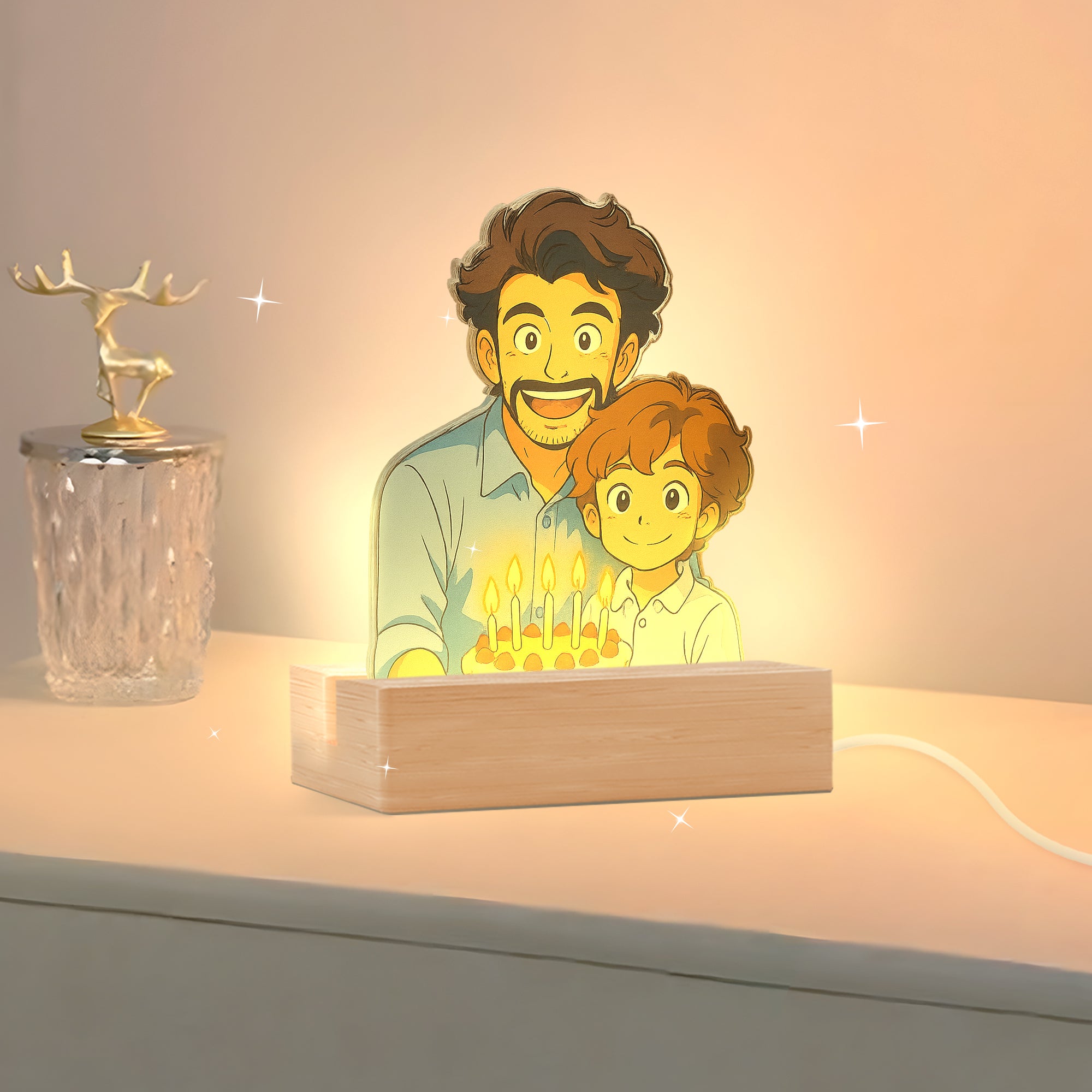 Lámpara estilo GHIBLI con base de madera para Cumpleaños