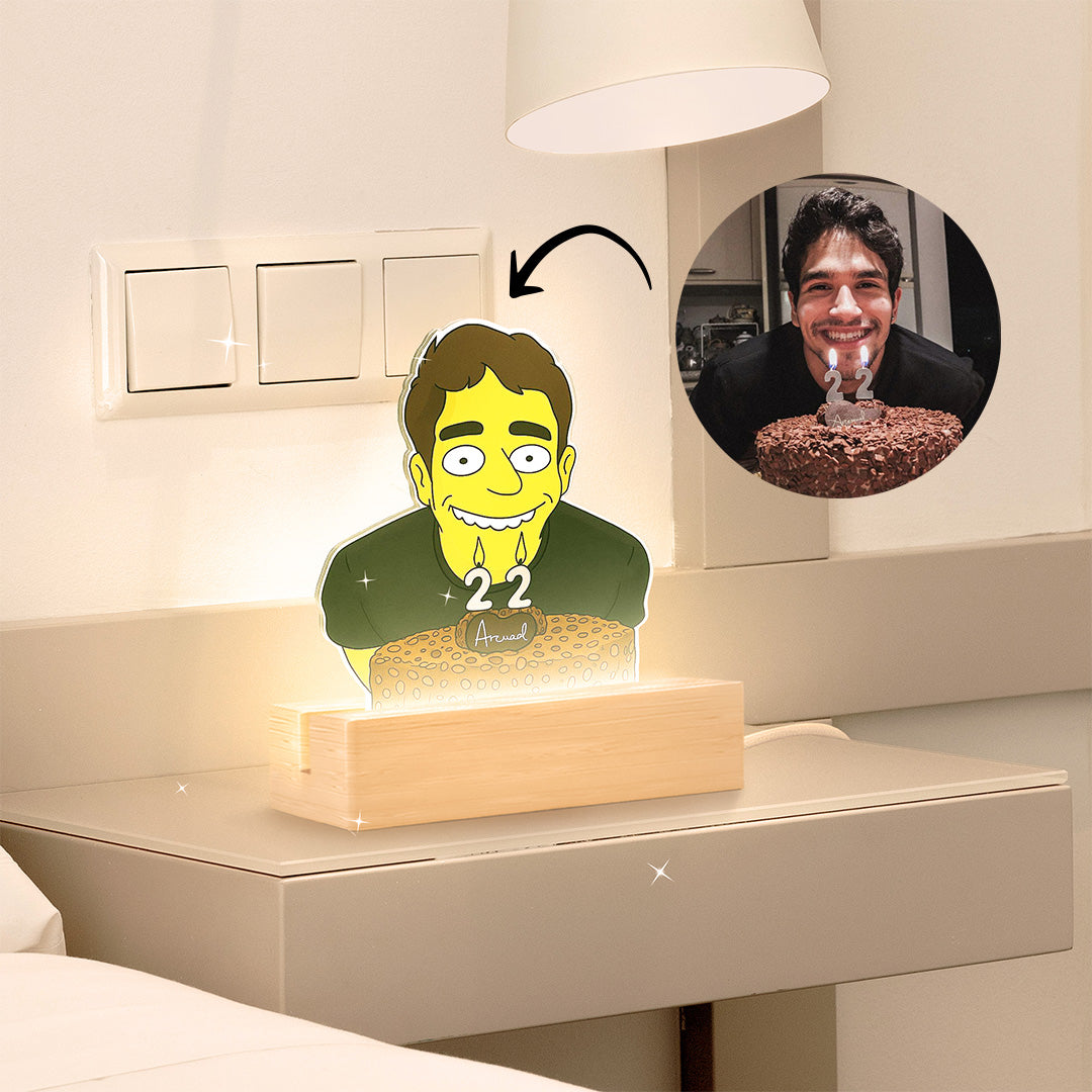 Lámpara estilo LOS SIMPSON con base de madera para Cumpleaños