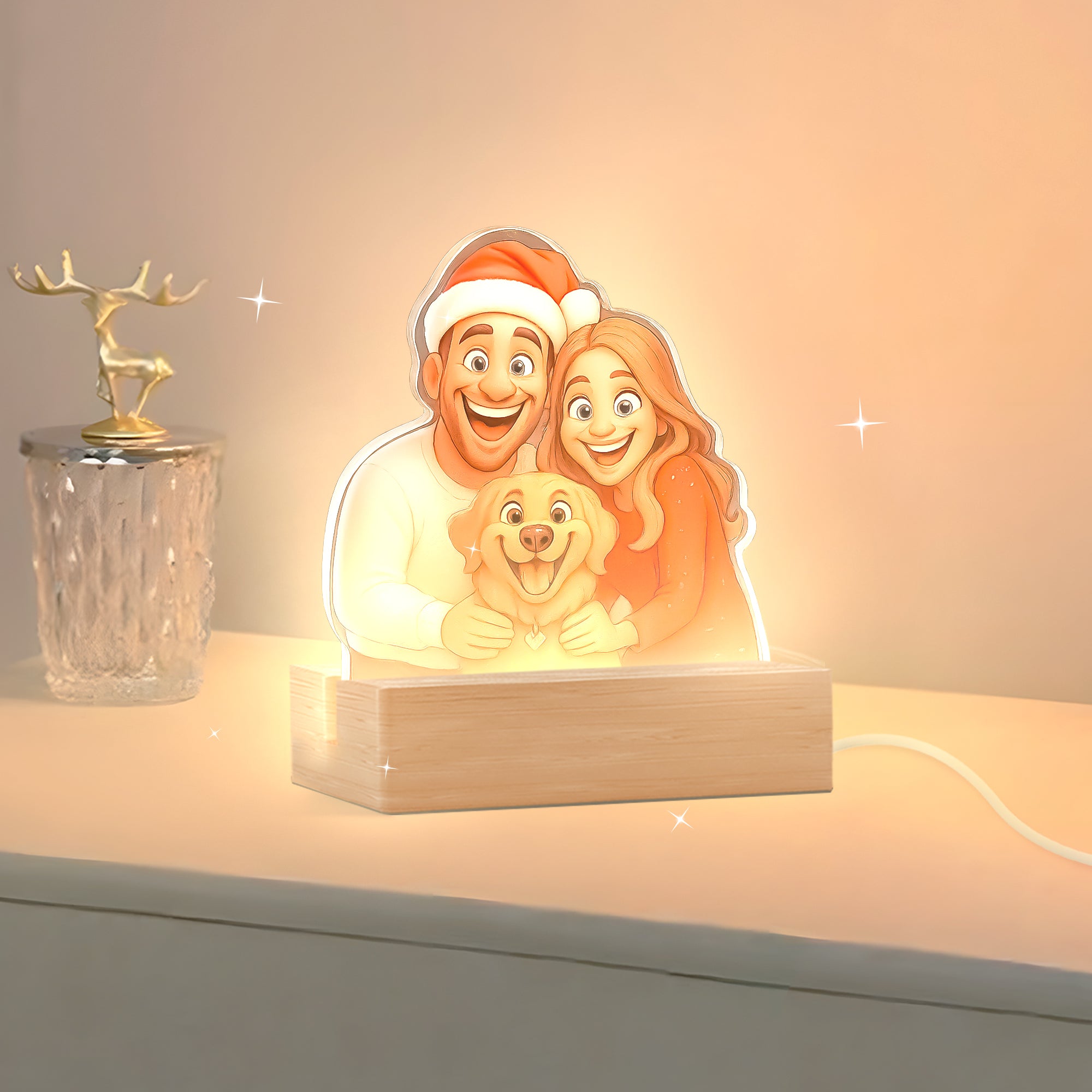 Lámpara estilo CARICATURA con base de madera para Navidad