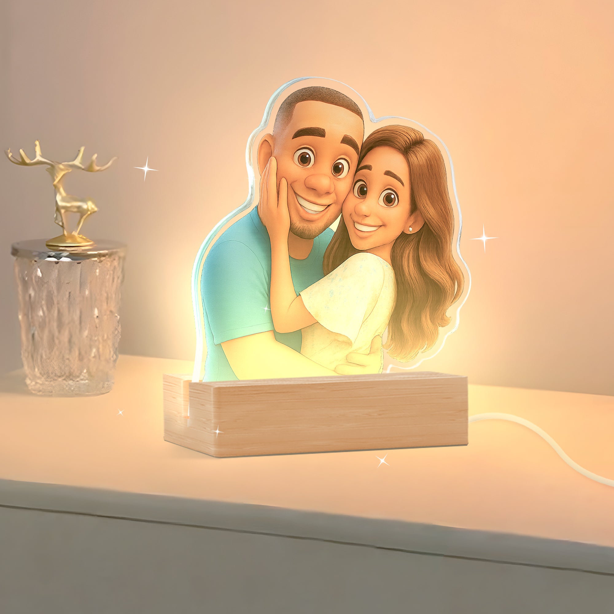 Lámpara estilo CARICATURA con base de madera