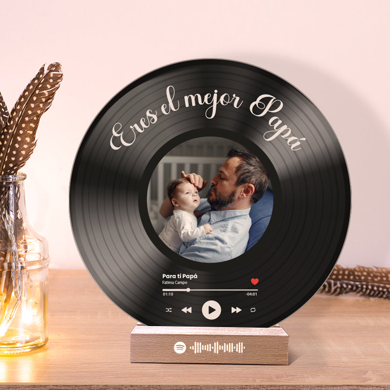Tu disco de vinilo con tu foto y QR SPOTIFY para Papá
