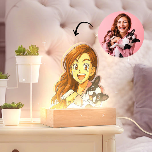 Lámpara estilo DRAGONBALL con base de madera para Mascotas